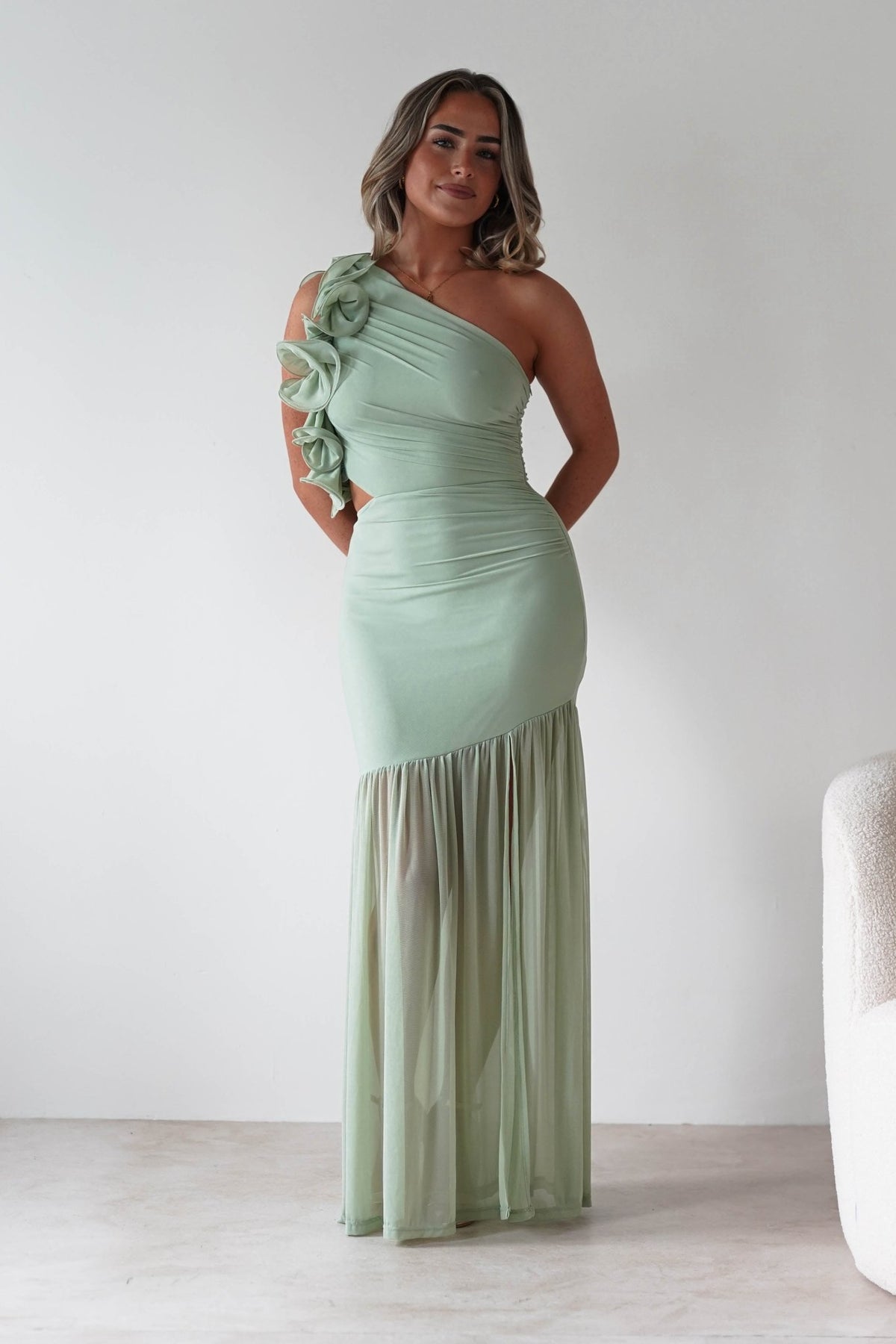 Stephanie Mesh Ruffle Maxi Dress | Sage-Oh Hello Clothing