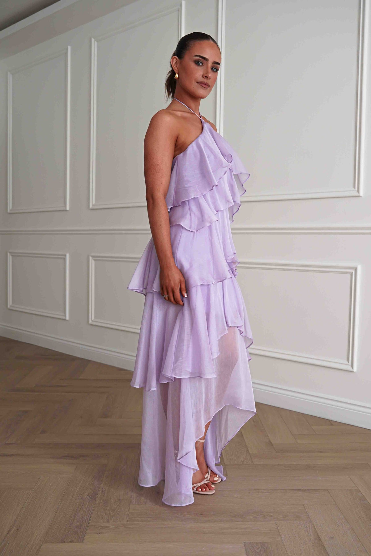 Tala Ruffle Tiered Halterneck Maxi Dress | Lilac-Oh Hello Clothing