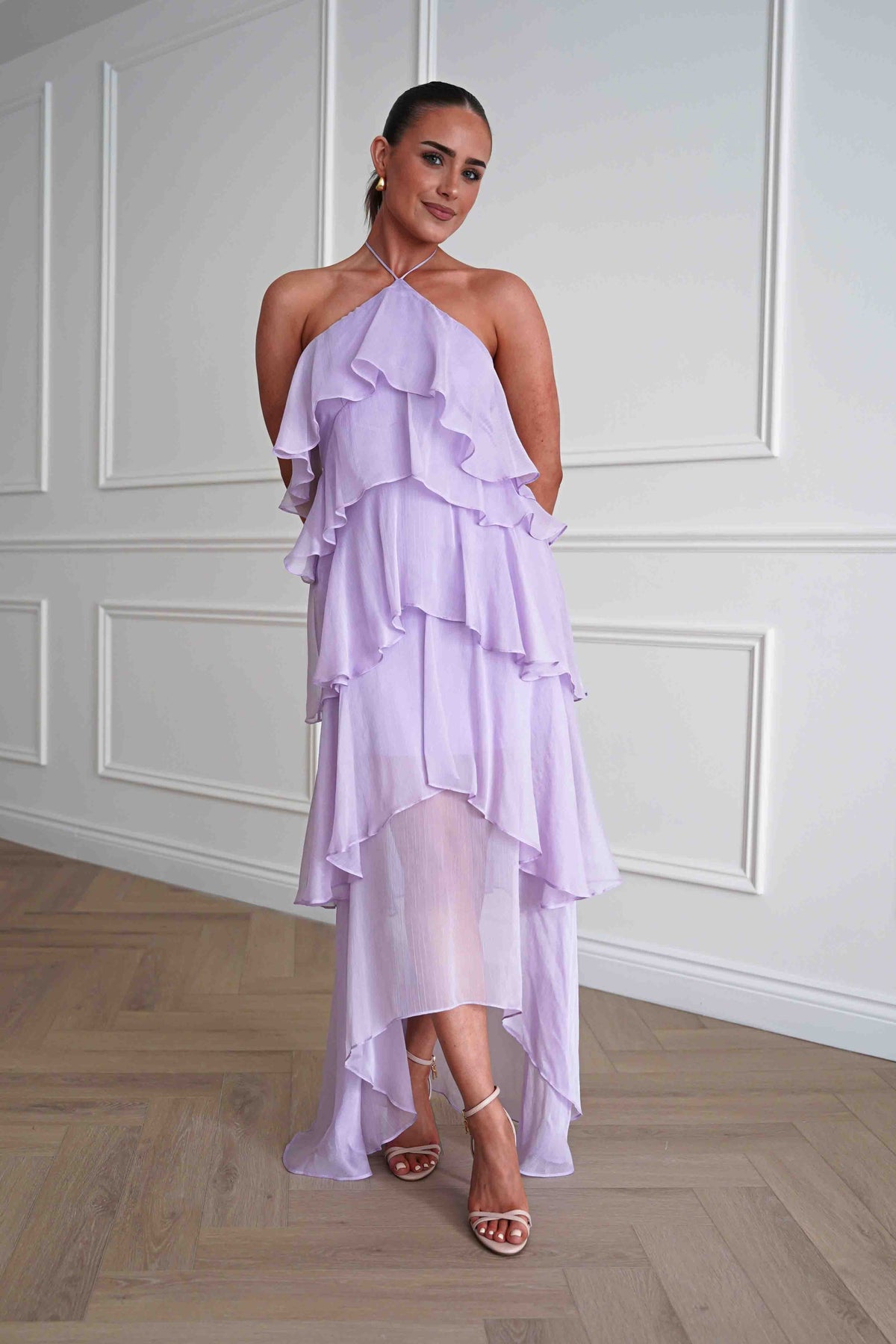Tala Ruffle Tiered Halterneck Maxi Dress | Lilac-Oh Hello Clothing