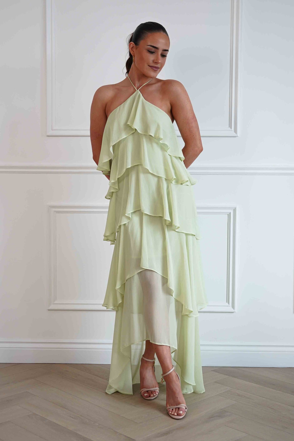 Tala Ruffle Tiered Halterneck Maxi Dress | Sage-Oh Hello Clothing