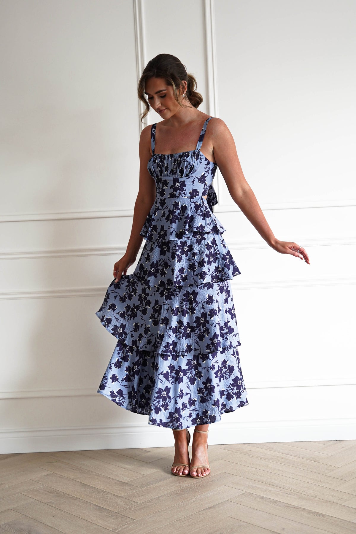 Tasha Floral Tie Back Midi Dress | Blue Print-Oh Hello Clothing