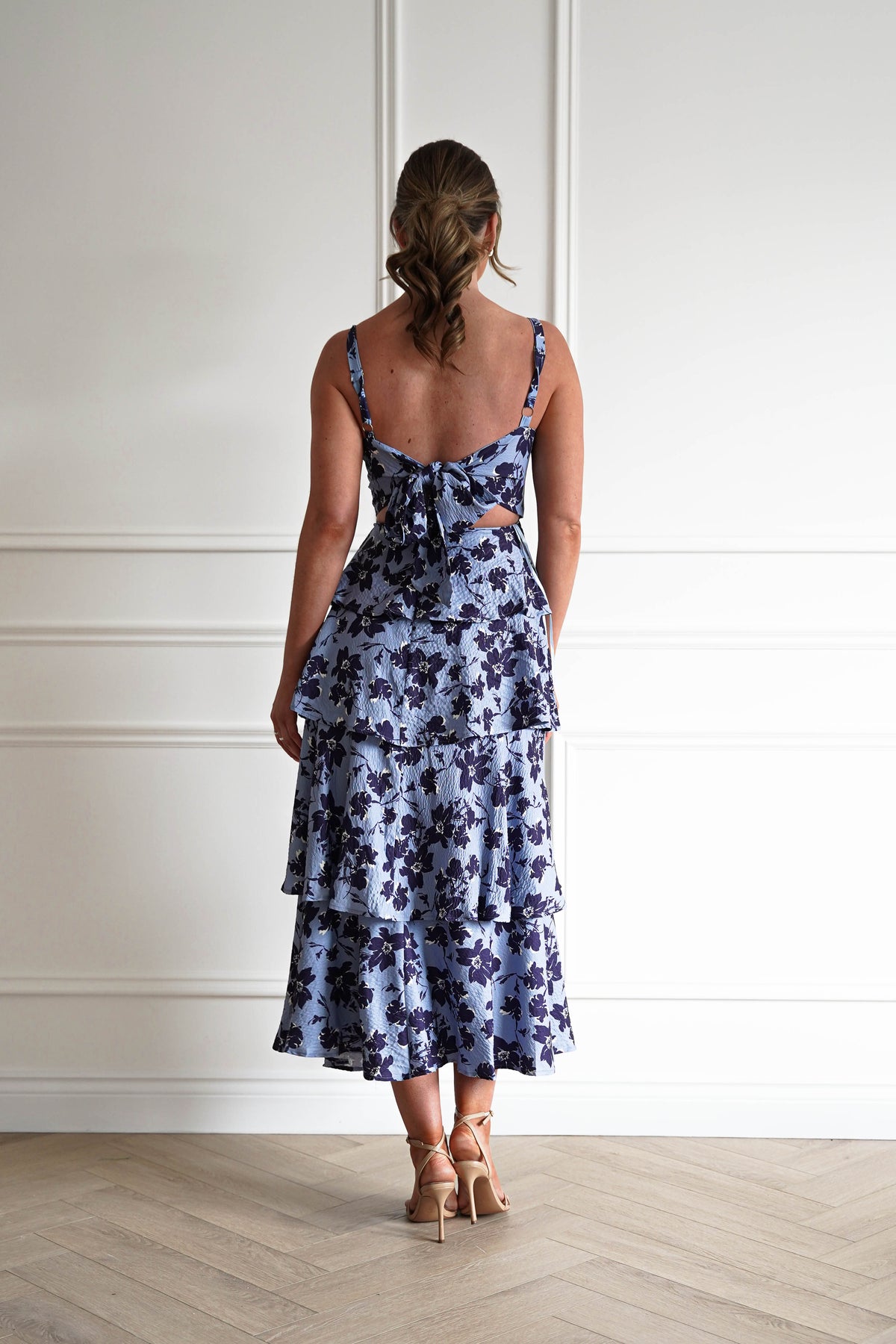 Tasha Floral Tie Back Midi Dress | Blue Print-Oh Hello Clothing