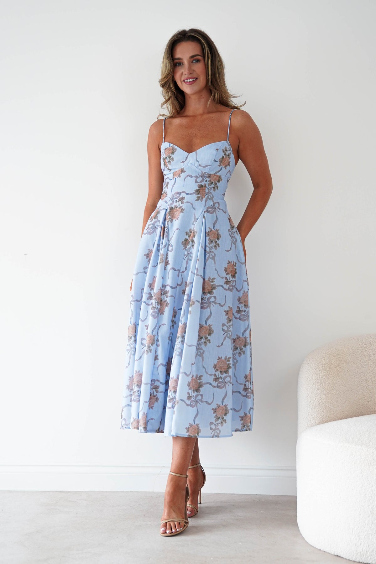 Tess Floral Print Skater Midaxi Dress | Blue-Oh Hello Clothing
