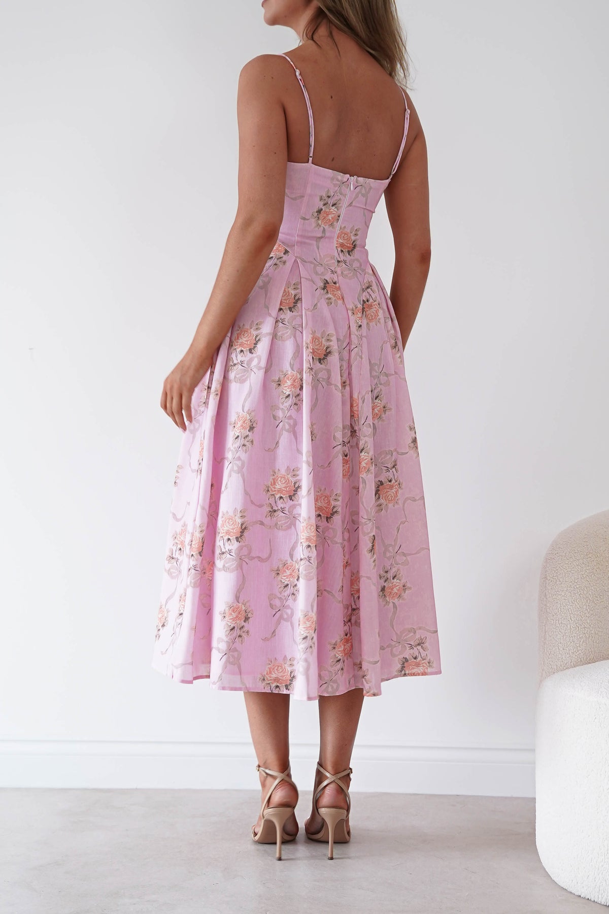 Tess Floral Print Skater Midaxi Dress | Pink-Oh Hello Clothing