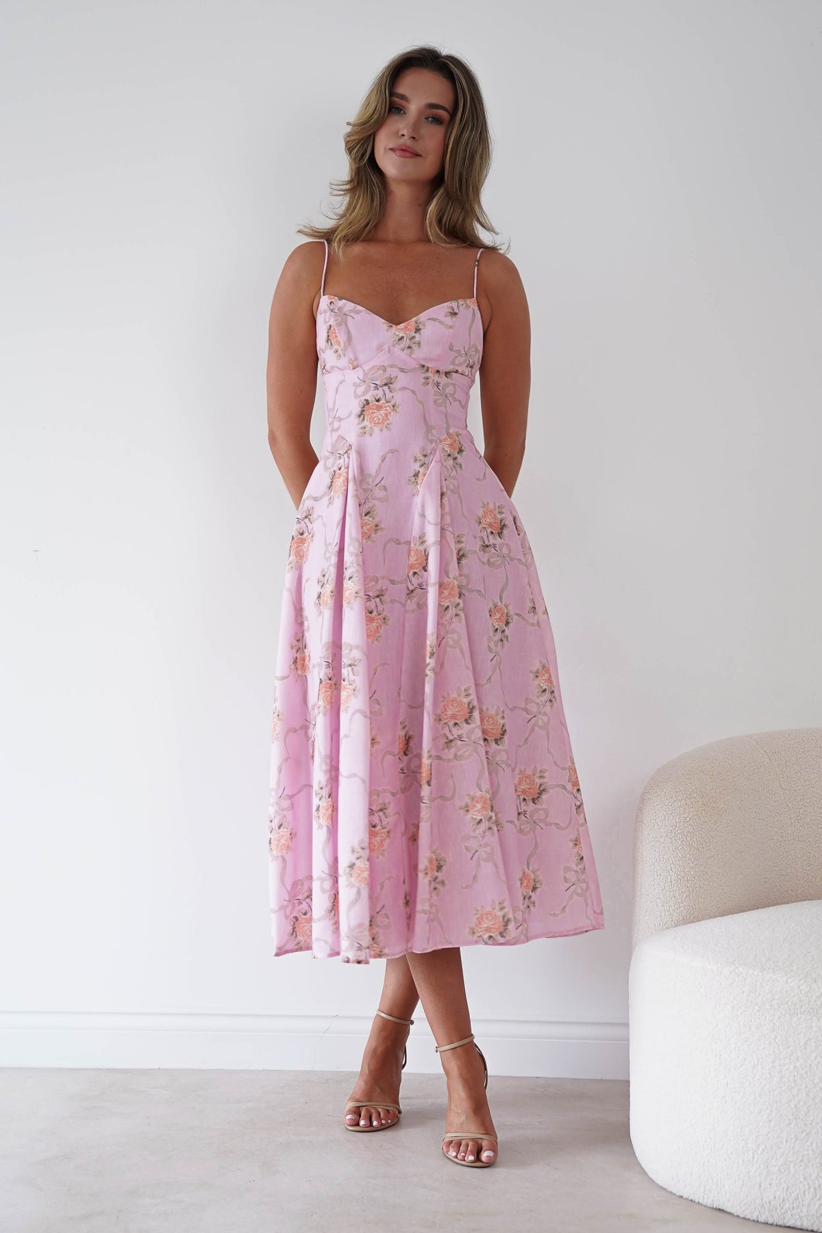 Tess Floral Print Skater Midaxi Dress | Pink-Oh Hello Clothing