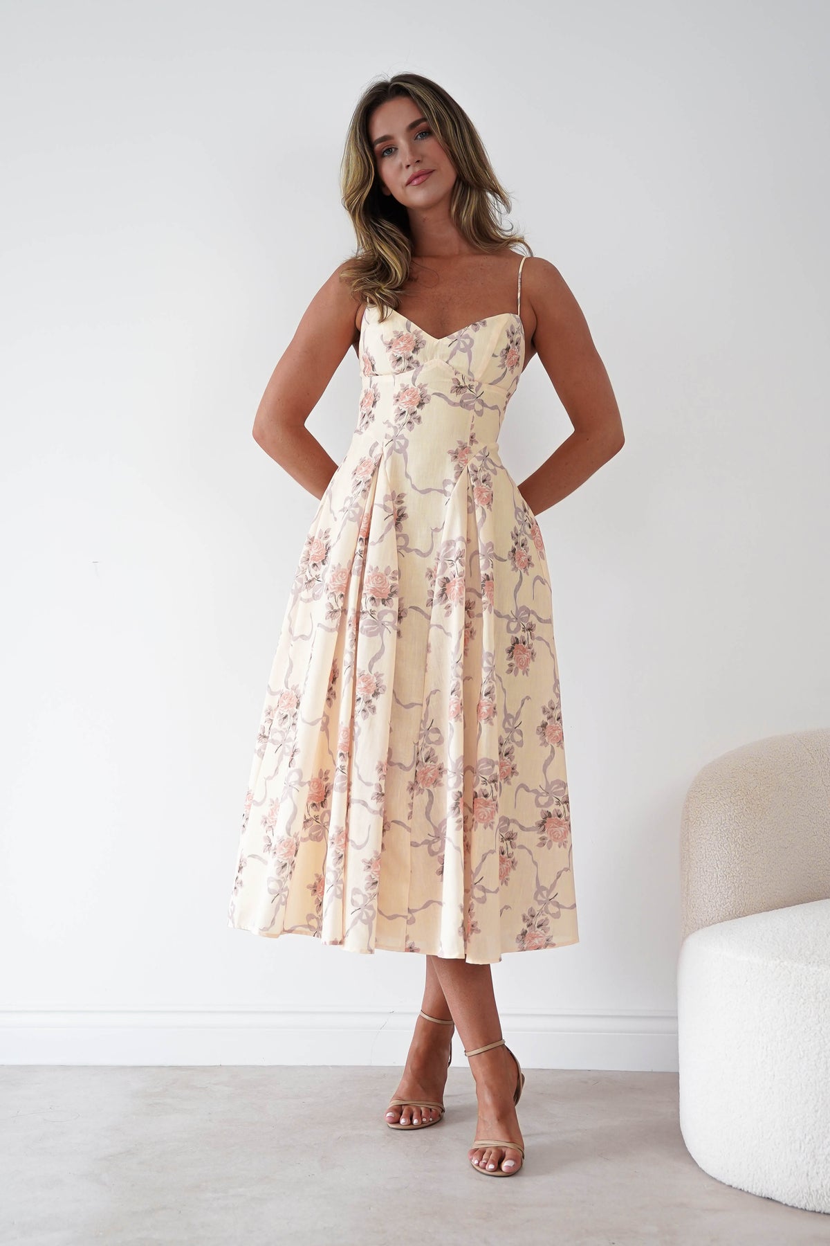Tess Floral Print Skater Midaxi Dress | Yellow-Oh Hello Clothing