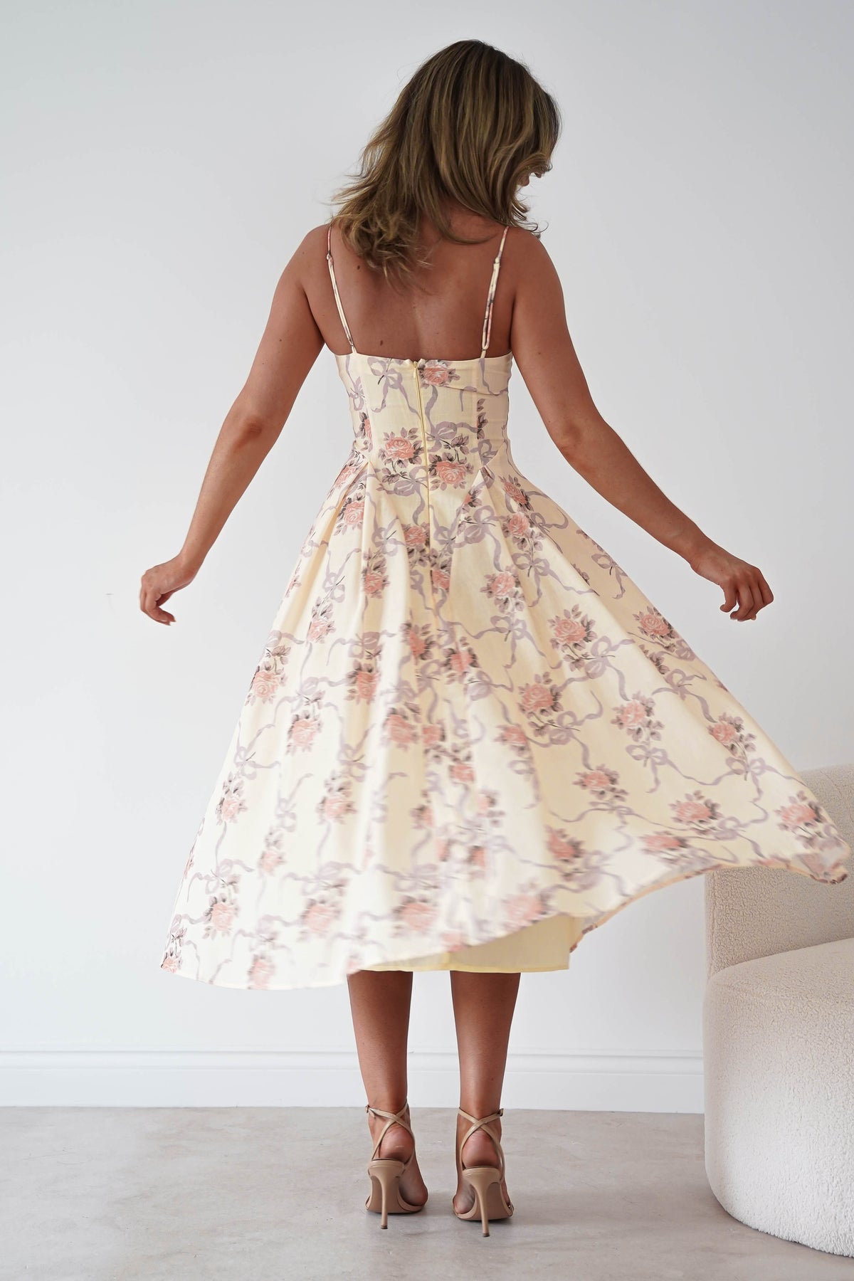 Tess Floral Print Skater Midaxi Dress | Yellow-Oh Hello Clothing