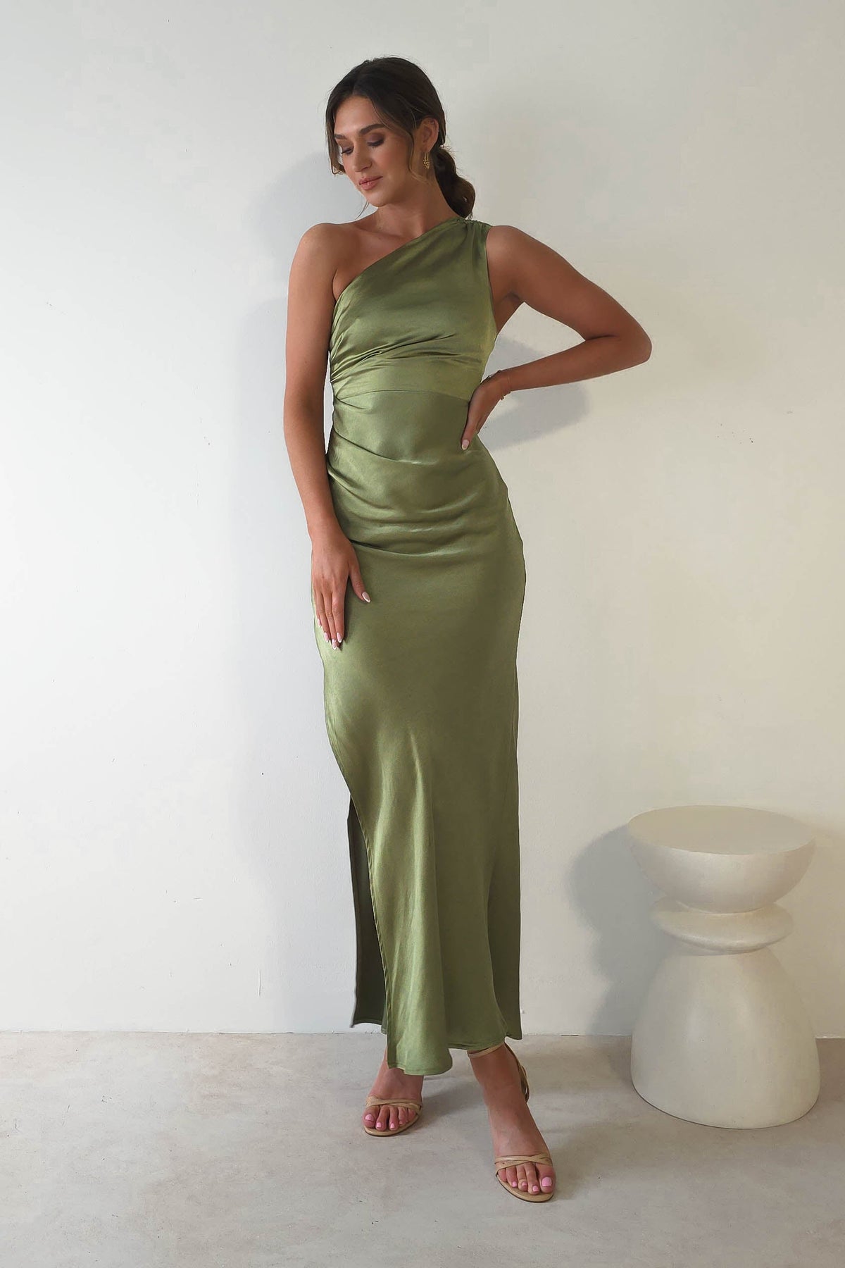 Thessy Soft Satin Maxi Dress | Olive-Oh Hello Clothing