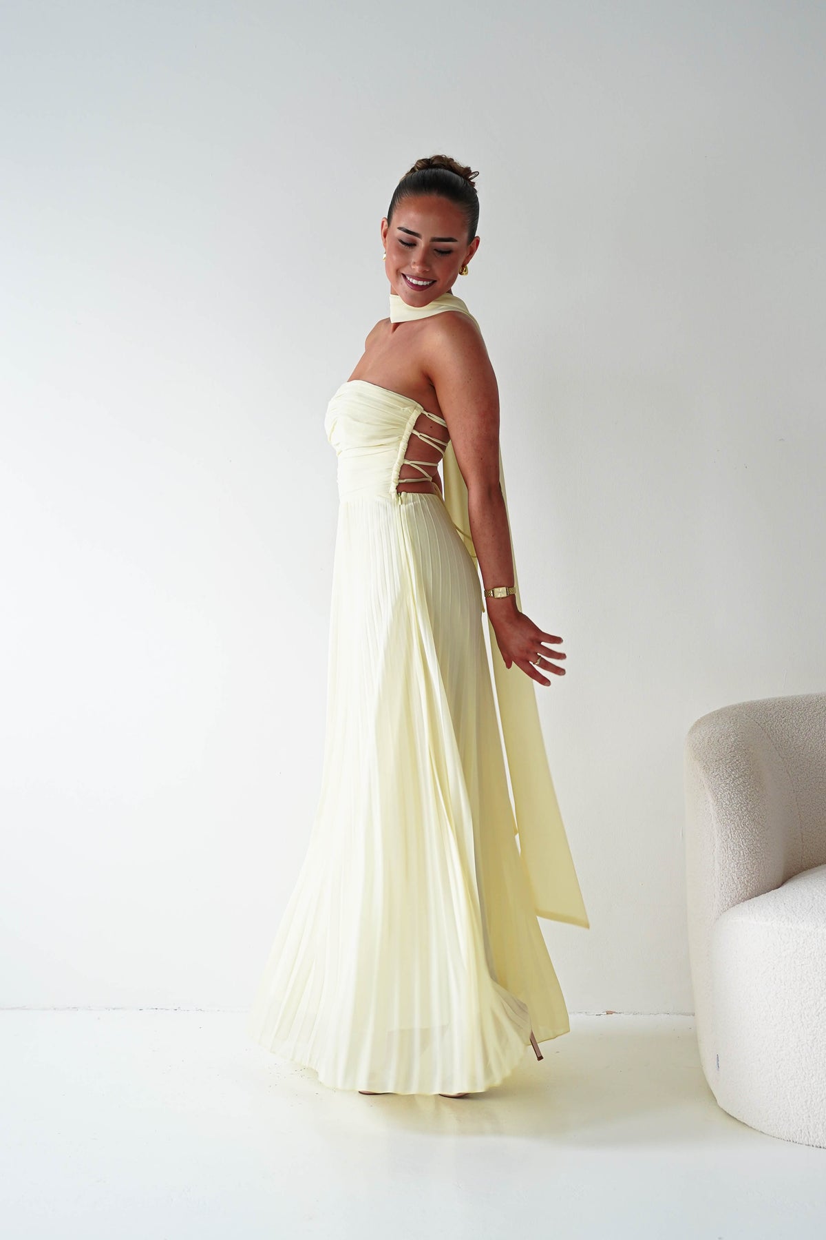 Vasanti Pleated Strapless Maxi Dress | Yellow-Oh Hello Clothing