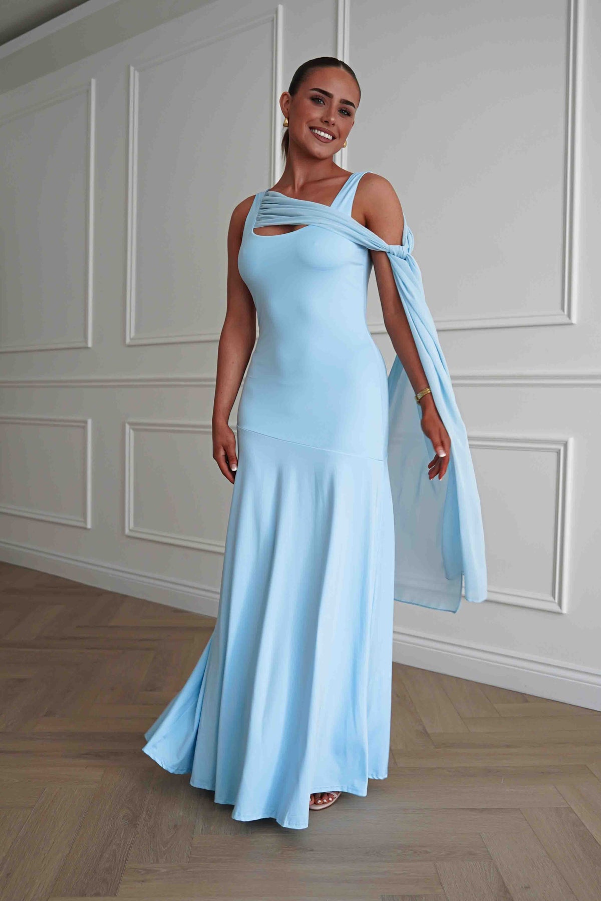 Veronika Asymmetric Drape Detail Maxi Dress | Blue-Oh Hello Clothing