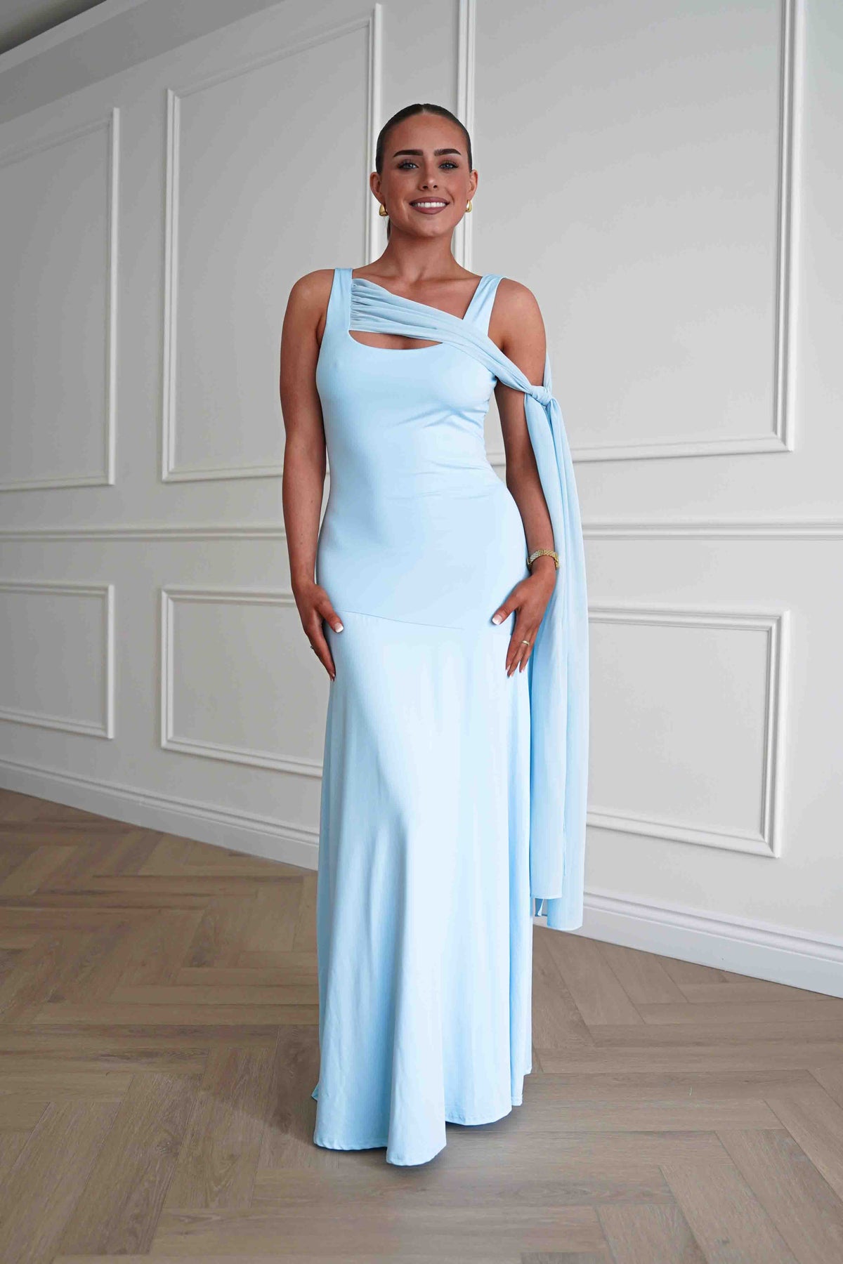 Veronika Asymmetric Drape Detail Maxi Dress | Blue-Oh Hello Clothing