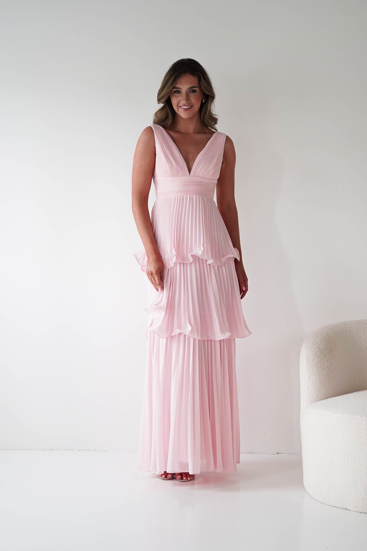 Vina Tiered Pleated Layered Maxi Dress | Blush Pink-Oh Hello Clothing