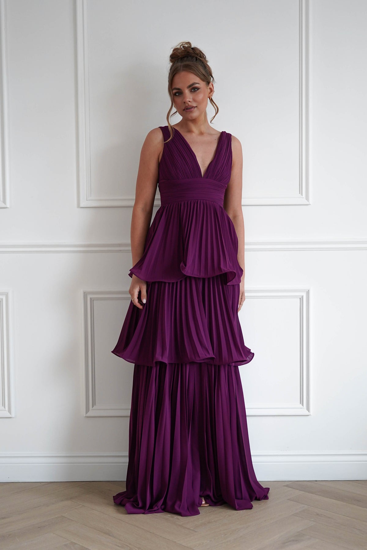 Vina Tiered Pleated Layered Maxi Dress | Plum-Oh Hello Clothing