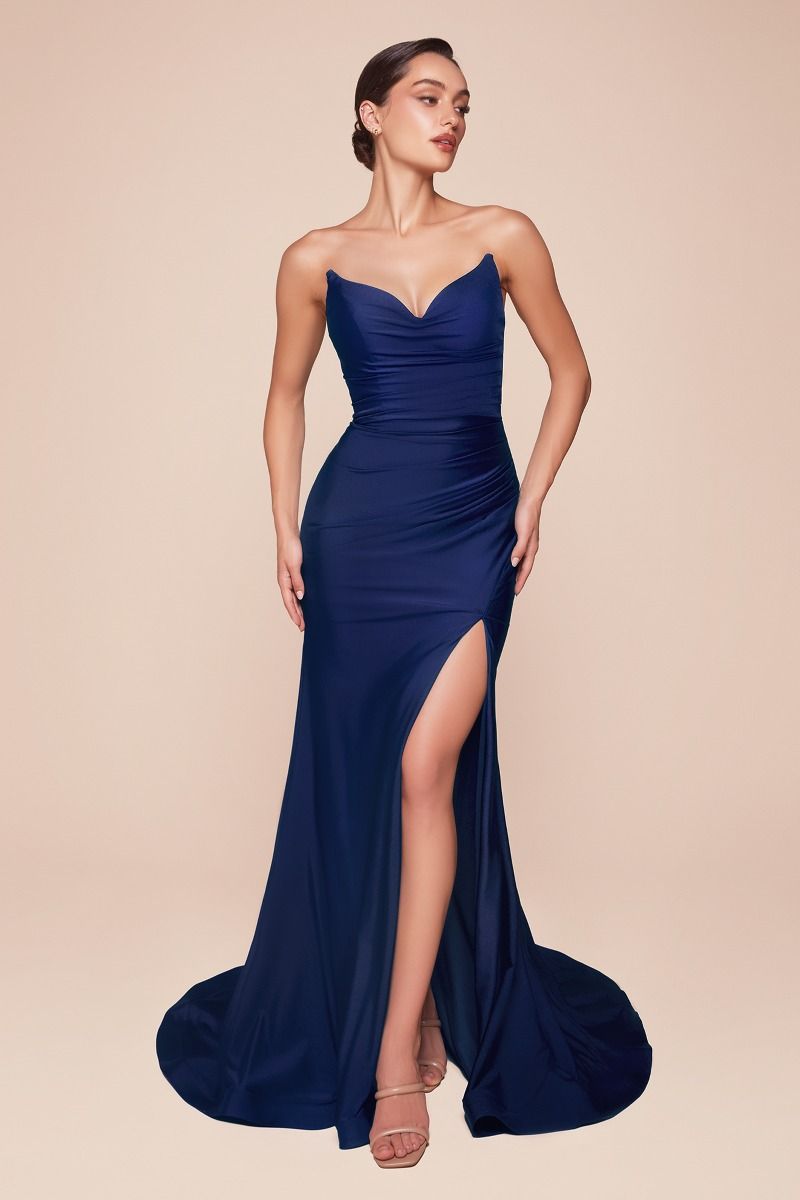 Visenta Ruched Bodice Strapless Gown | Navy-Oh Hello Clothing