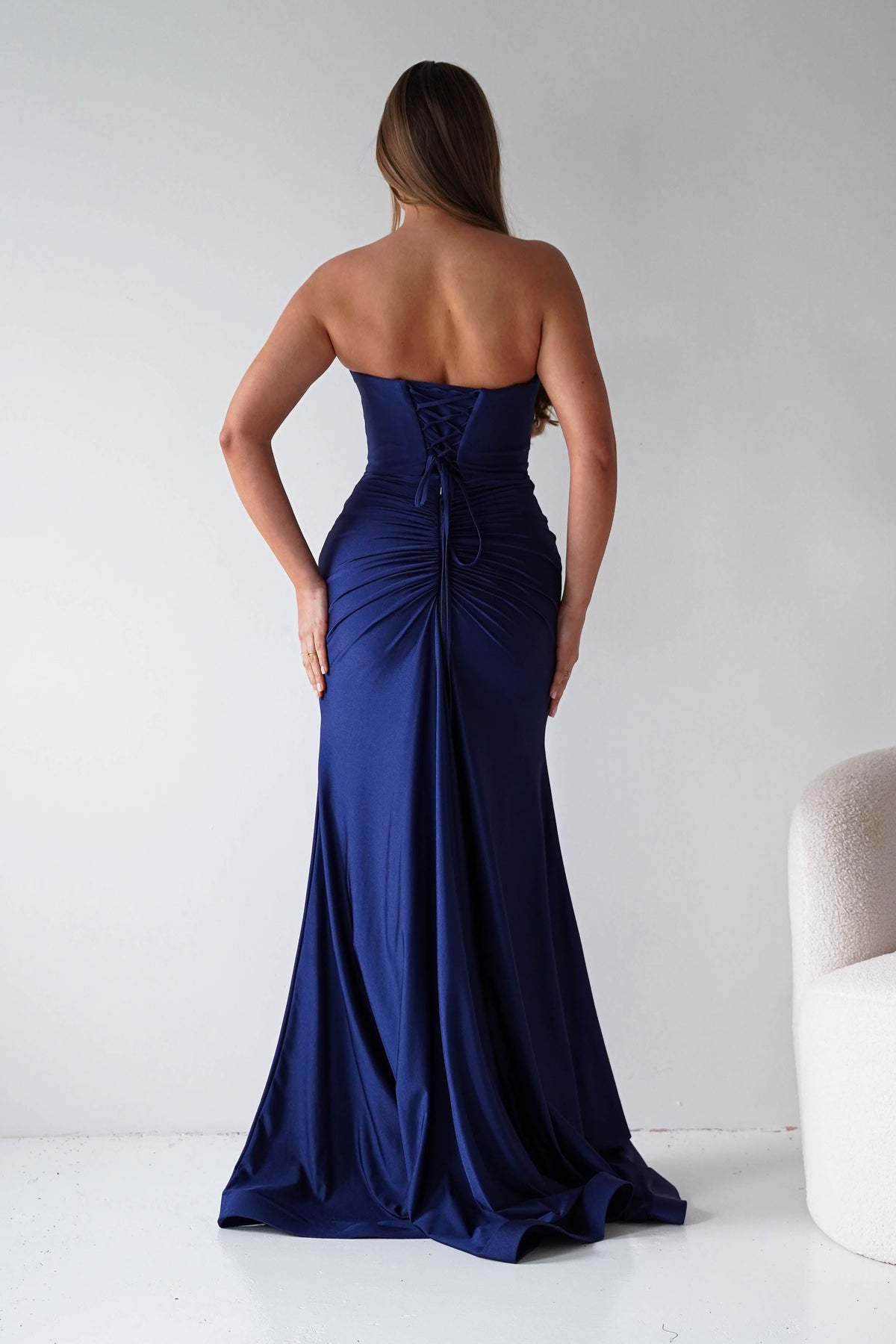 Visenta Ruched Bodice Strapless Gown | Navy-Oh Hello Clothing
