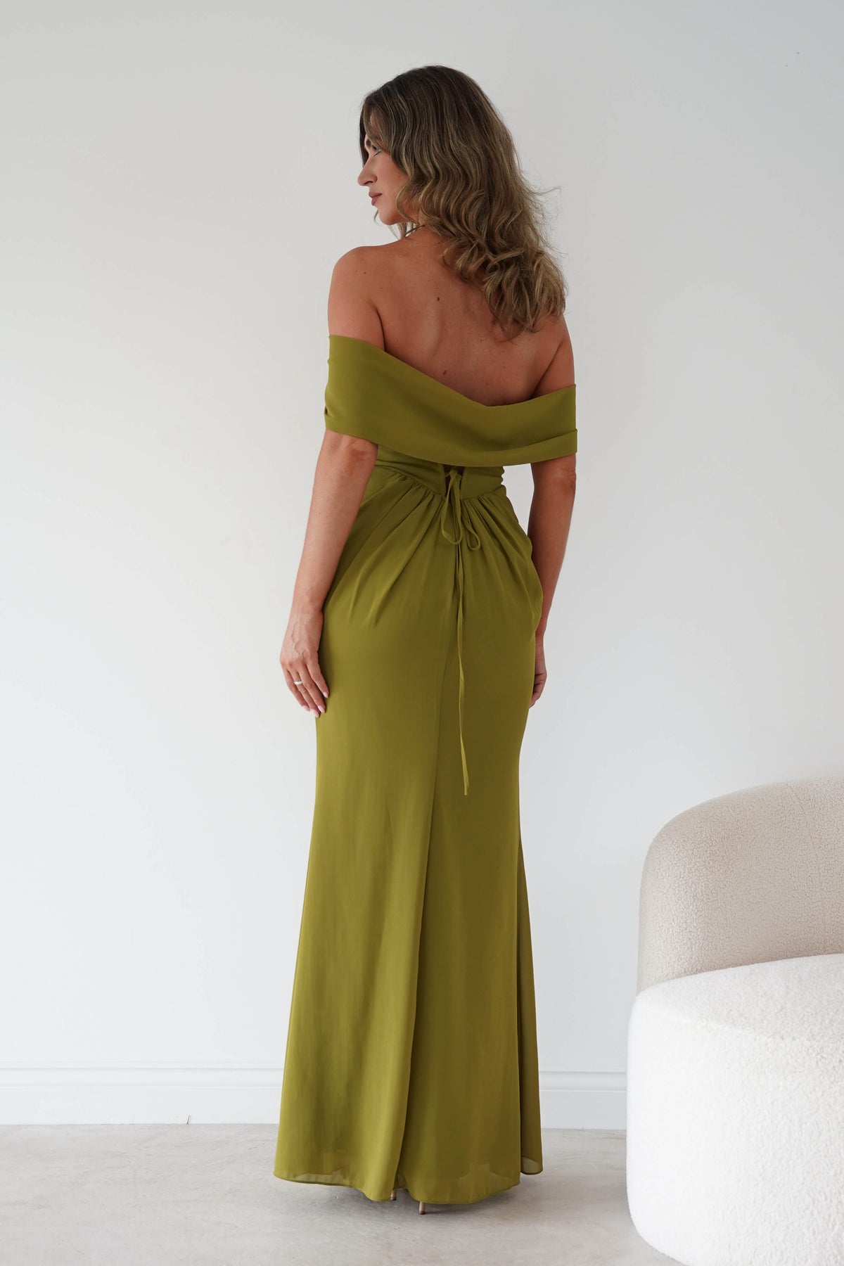 Willow Bardot Draped Maxi Dress | Chartreuse Green-Oh Hello Clothing