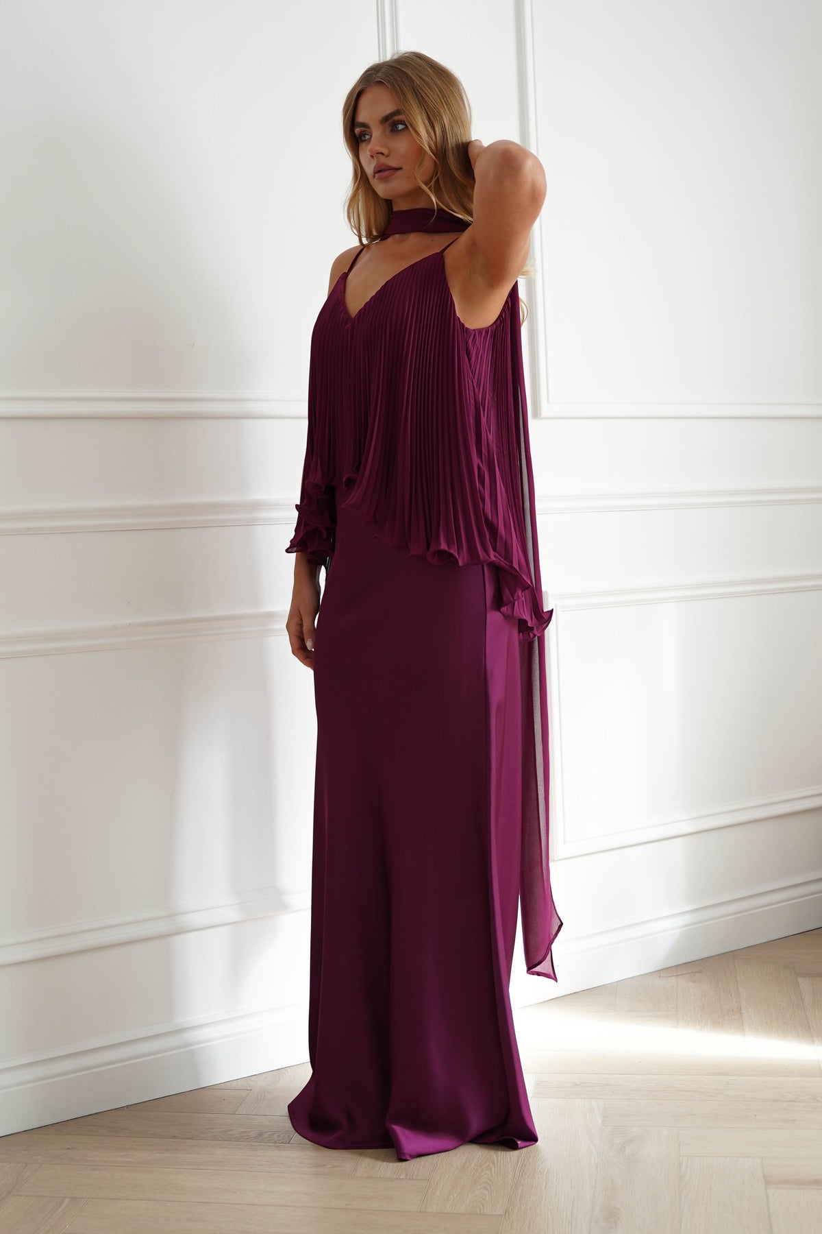 Zendaya Pleated Chiffon Overlay Maxi Dress | Plum-Oh Hello Clothing