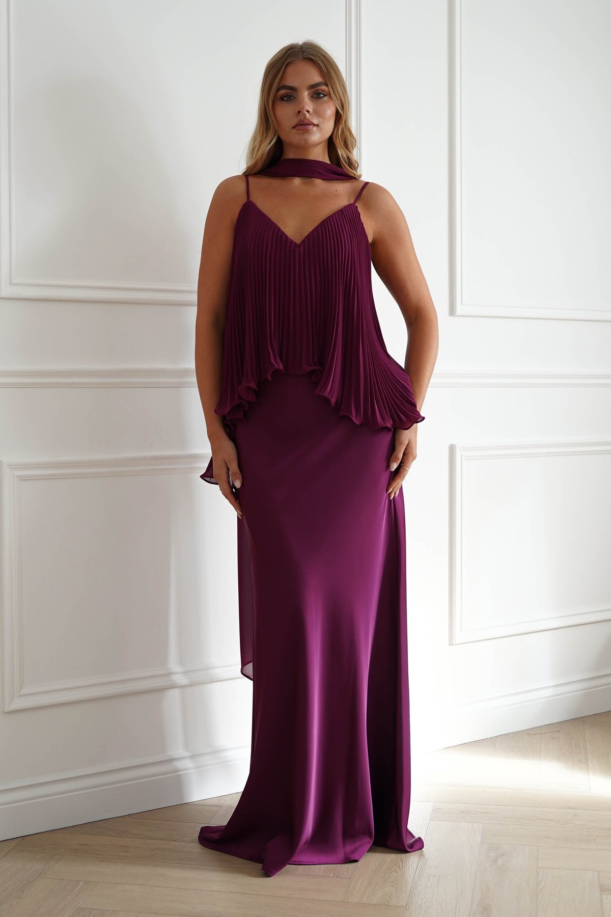Zendaya Pleated Chiffon Overlay Maxi Dress | Plum-Oh Hello Clothing