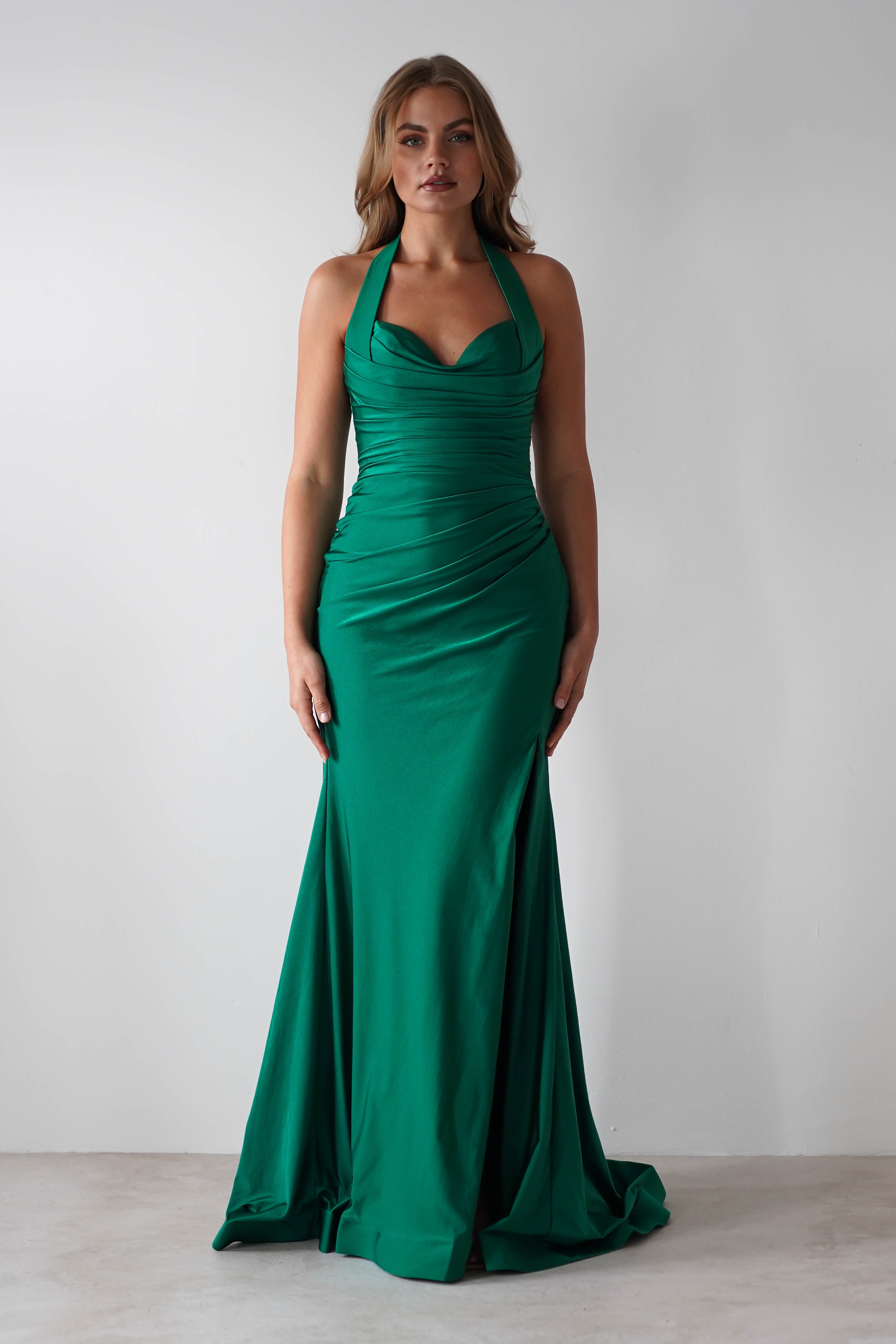 Adele Stretchy Halterneck Gown | Green | Debs & Prom | Formal Gown | Oh Hello Clothing