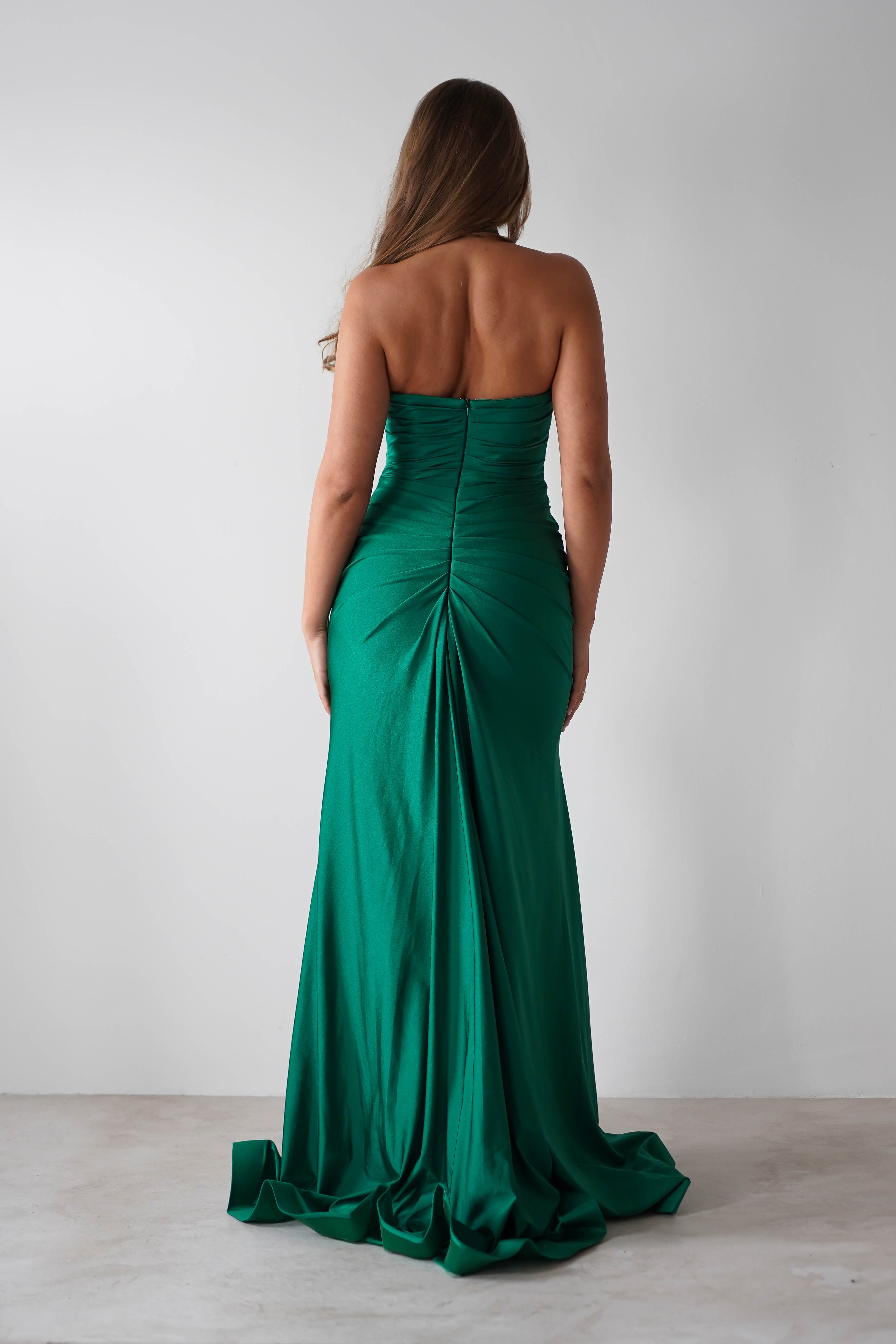 Adele Stretchy Halterneck Gown | Green | Debs & Prom | Formal Gown | Oh Hello Clothing