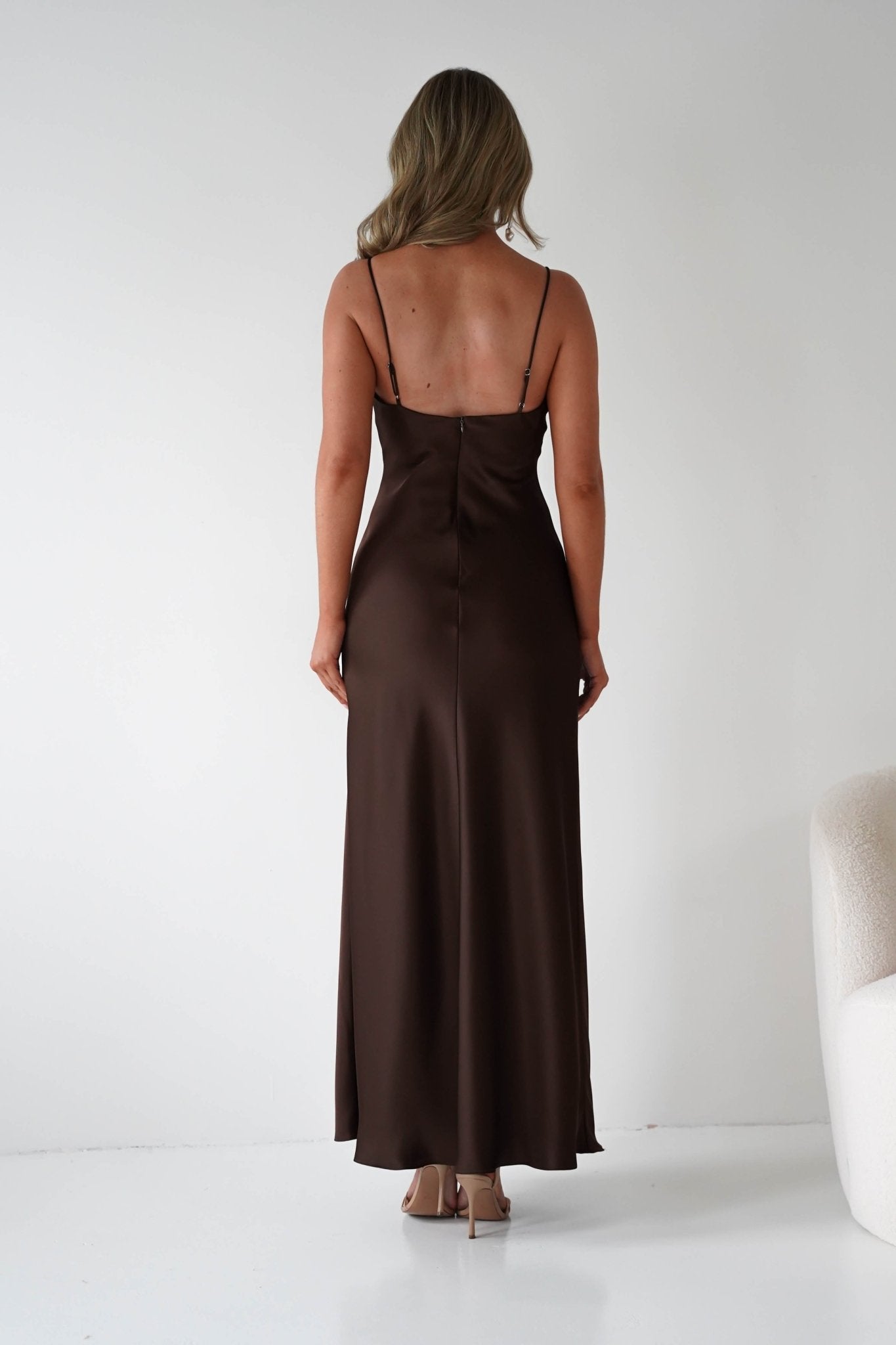 Adley Soft Satin Maxi Dress – Brown Satin Evening Gown | Oh Hello Clothing