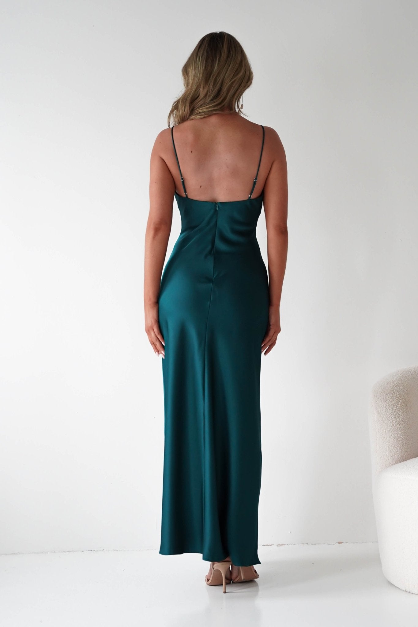 Adley Soft Satin Maxi Dress – Forest Green Satin Evening Dress | Oh Hello Clothing