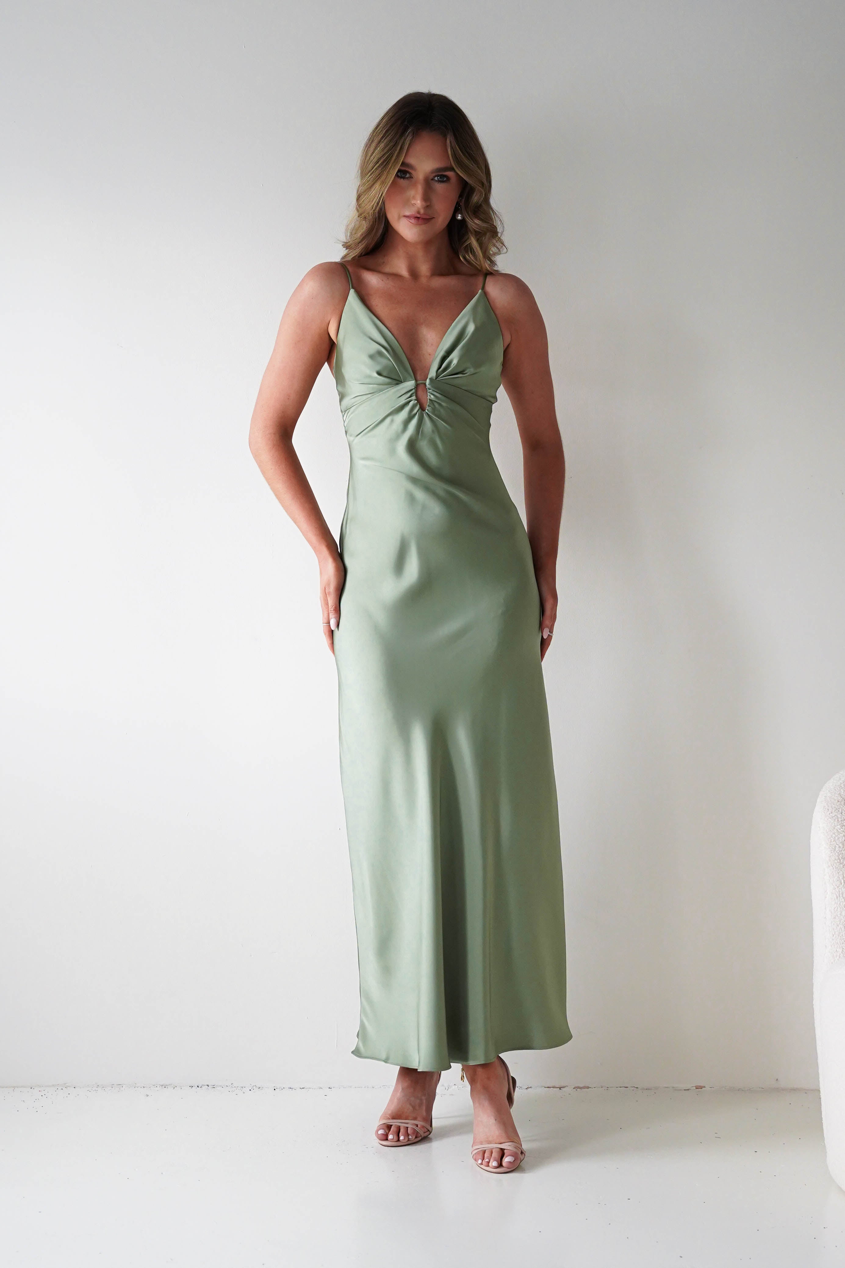 Oh Hello Clothing Women > Clothing > Dresses Adley Soft Satin Maxi Dress | Olive