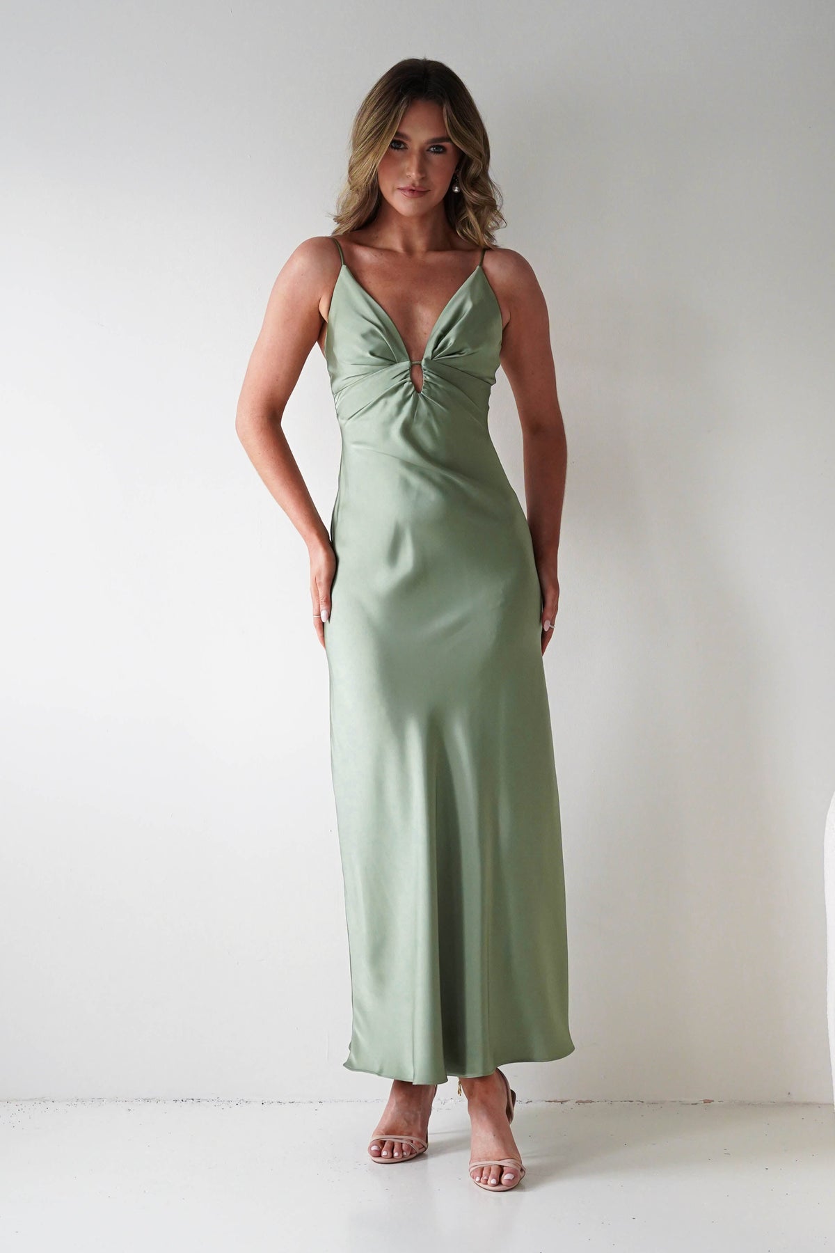 Oh Hello Clothing Women > Clothing > Dresses Adley Soft Satin Maxi Dress | Olive