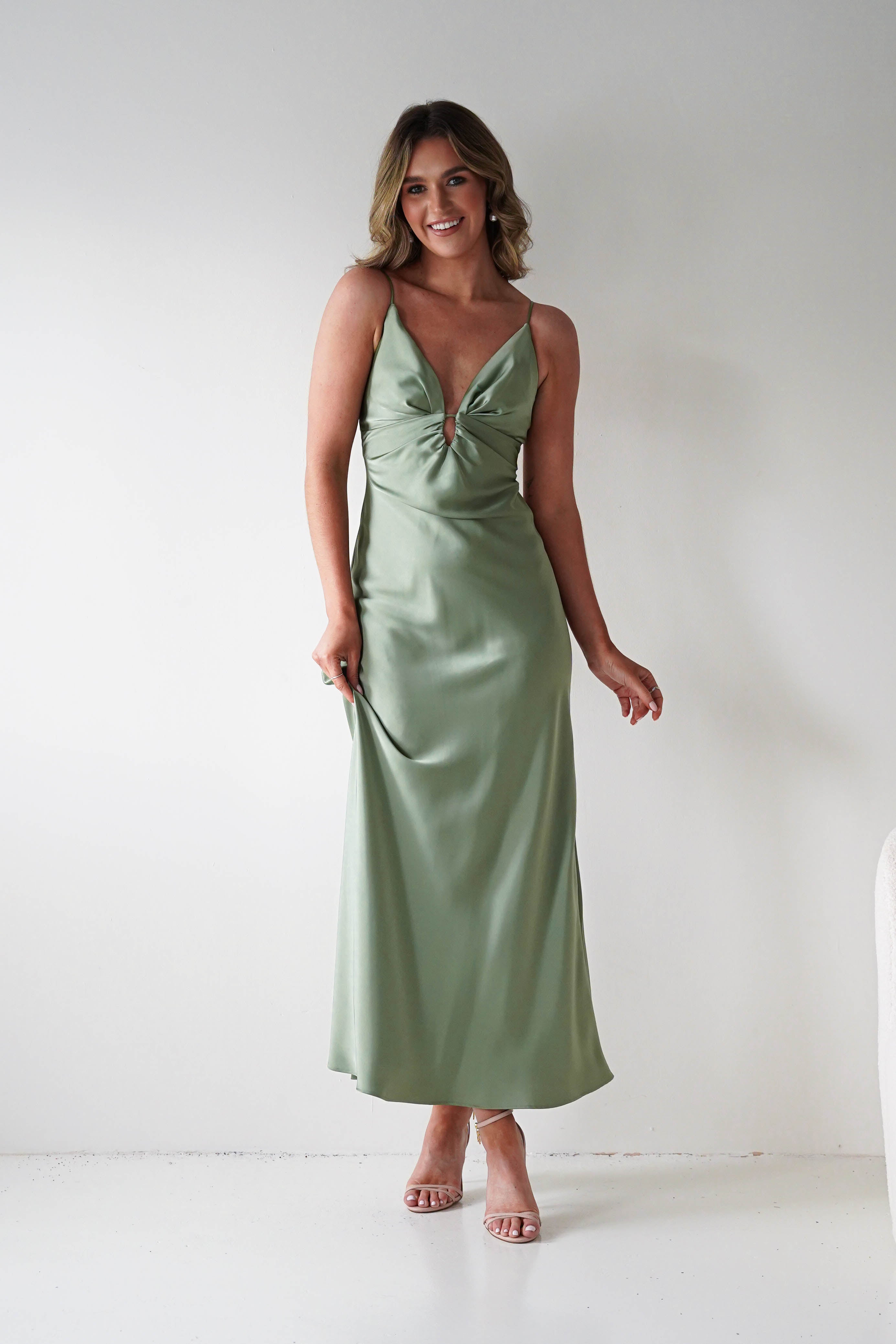 Oh Hello Clothing Women > Clothing > Dresses Adley Soft Satin Maxi Dress | Olive