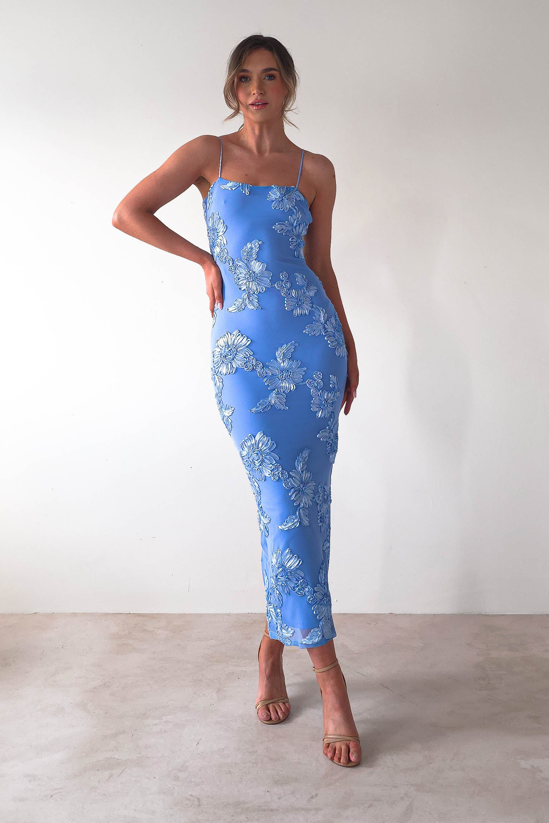 Adora Floral Mesh Maxi Dress Blue | Wedding Guest Dress | Maxi | Mesh | Oh Hello Clothing