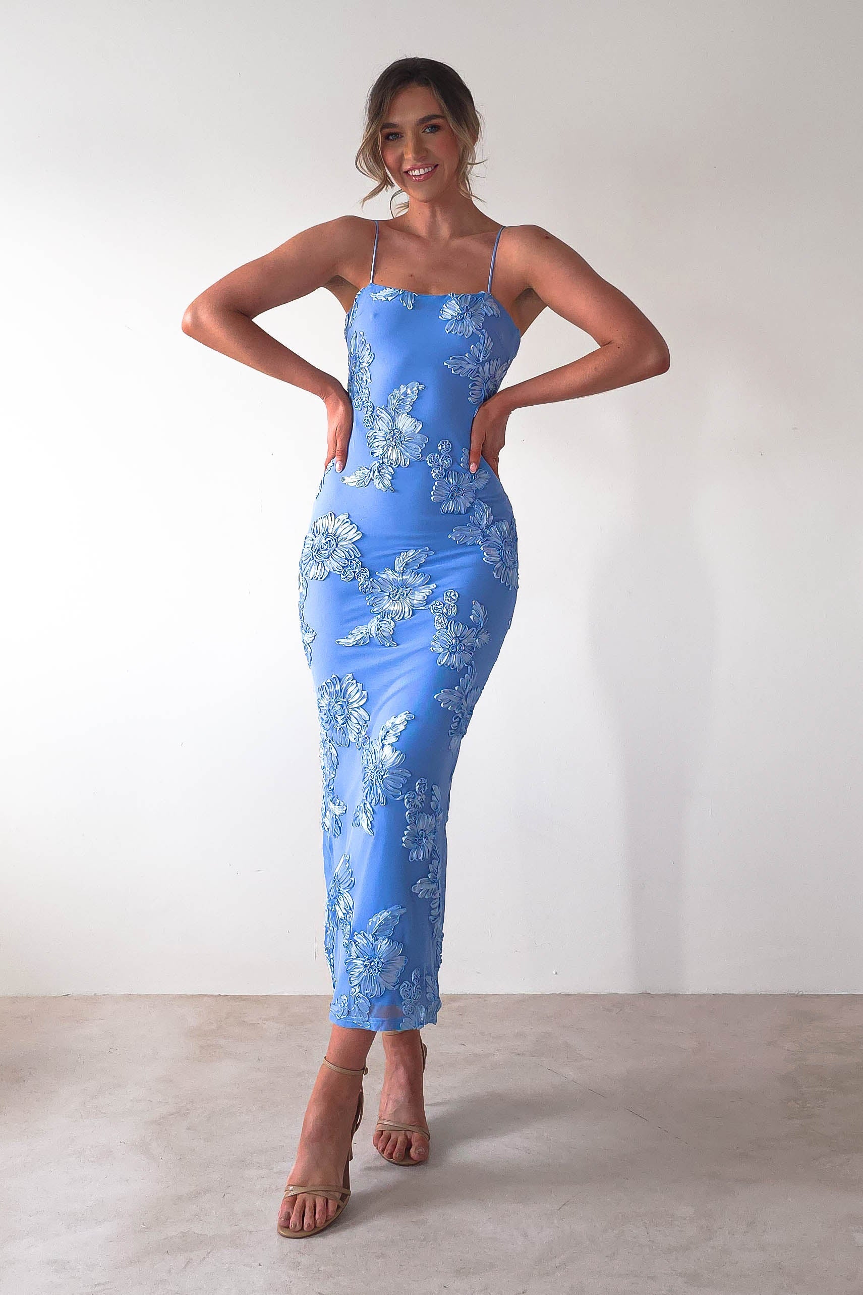 Adora Floral Mesh Maxi Dress Blue | Wedding Guest Dress | Maxi | Mesh | Oh Hello Clothing