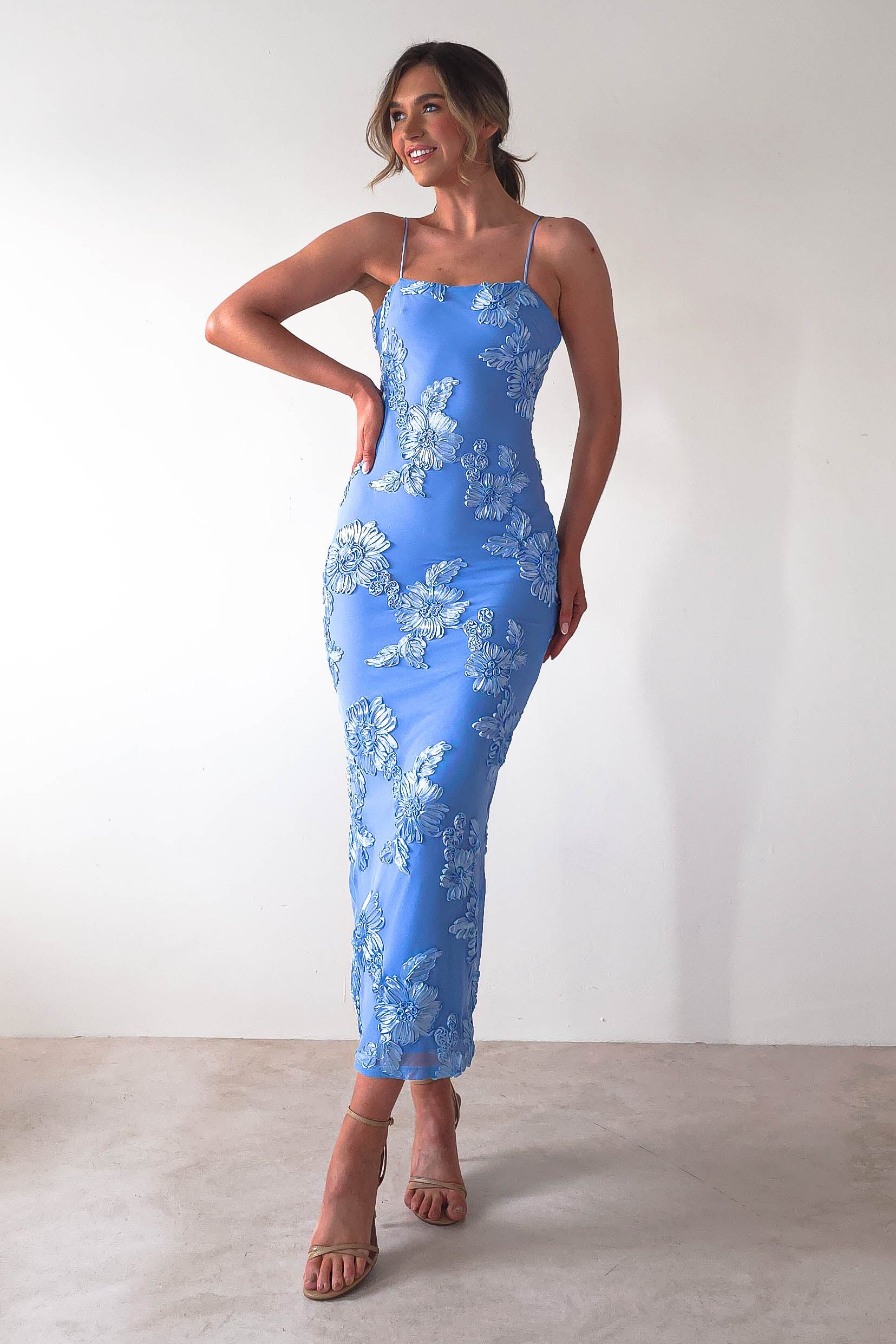 Adora Floral Mesh Maxi Dress Blue | Wedding Guest Dress | Maxi | Mesh | Oh Hello Clothing