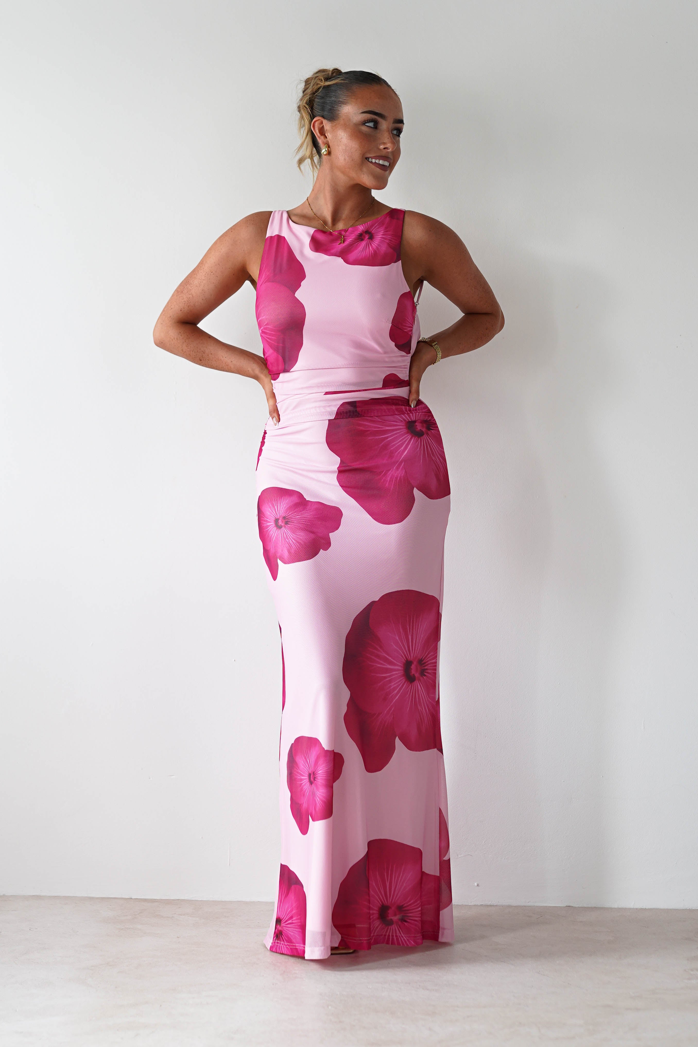 Aidia Floral Mesh Maxi Dress Pink | Wedding Guest Dress | Maxi | Mesh | Oh Hello Clothing