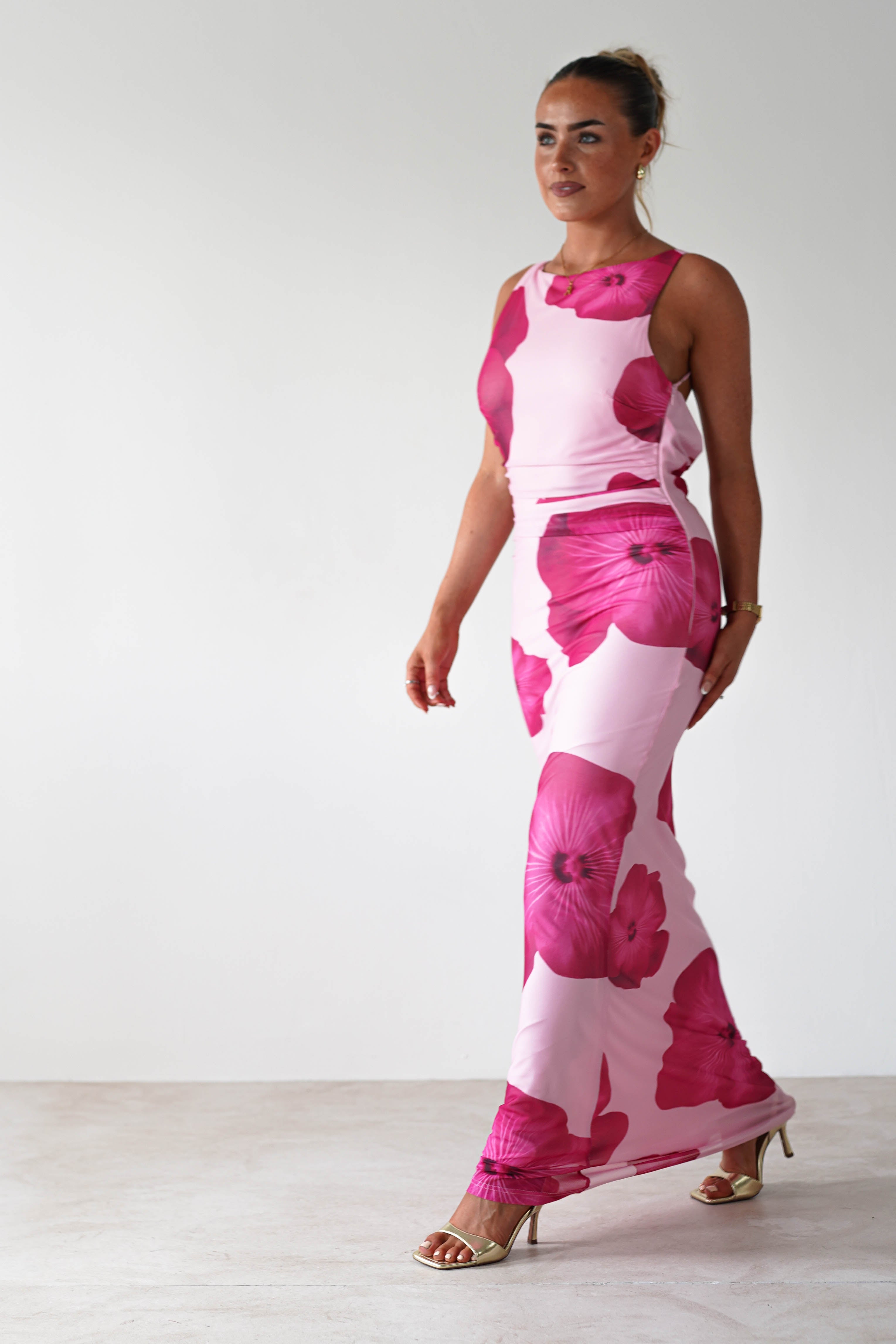 Aidia Floral Mesh Maxi Dress Pink | Wedding Guest Dress | Maxi | Mesh | Oh Hello Clothing