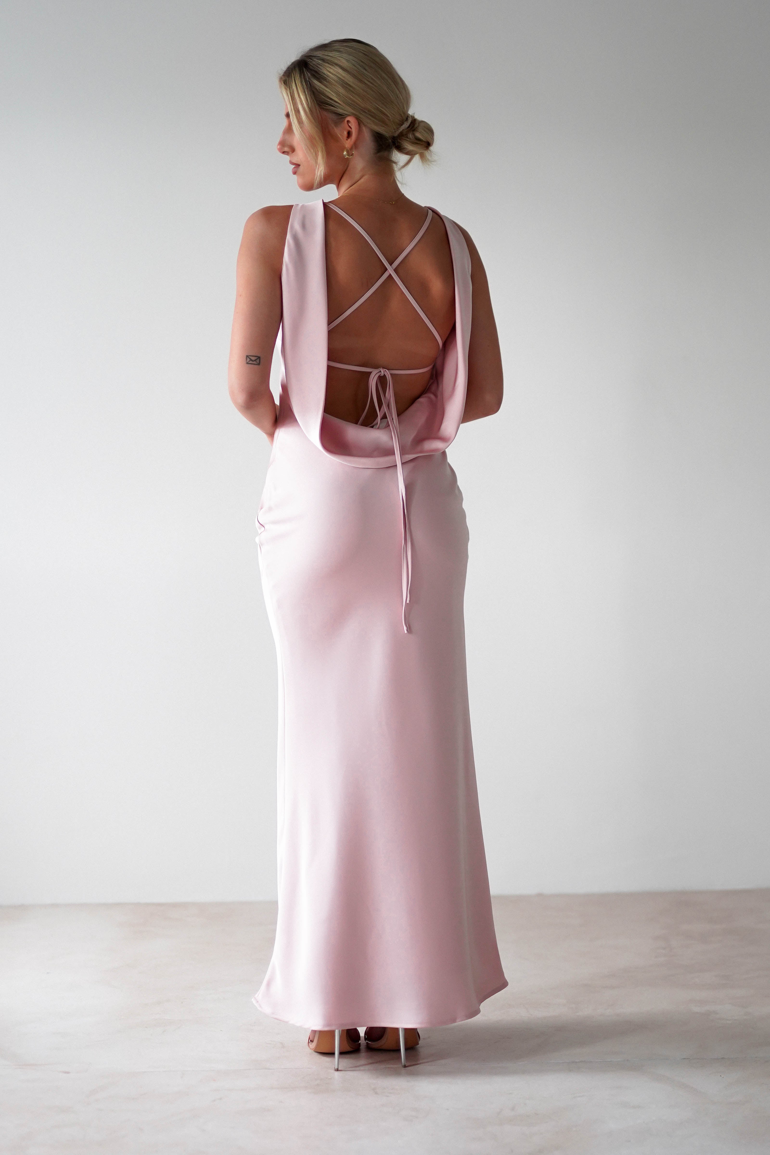 Alanna Soft Matte Satin Maxi Dress Blush Pink | Wedding Guest Dress | Maxi | Satin | Oh Hello Clothing