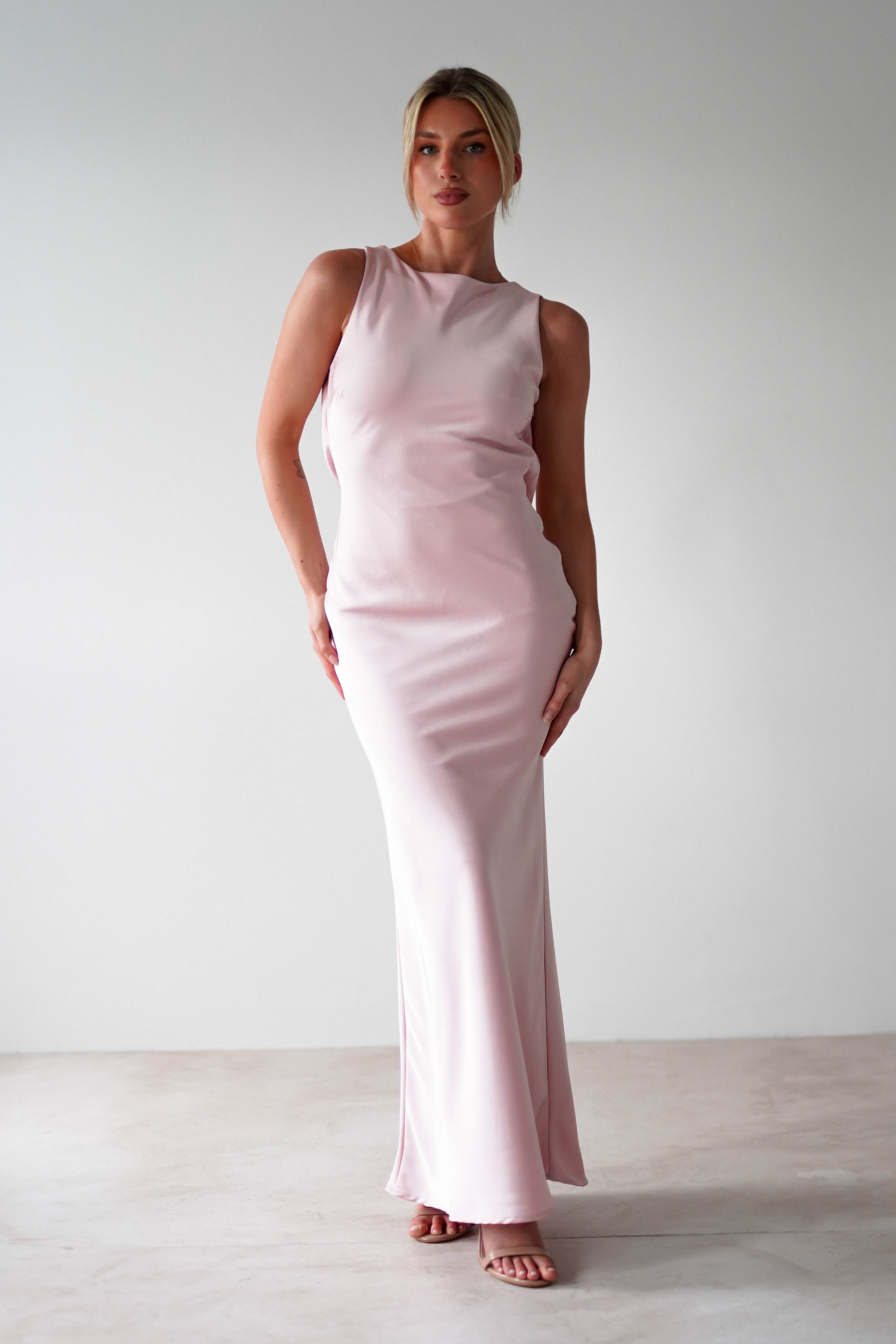 Alanna Soft Matte Satin Maxi Dress Blush Pink | Wedding Guest Dress | Maxi | Satin | Oh Hello Clothing
