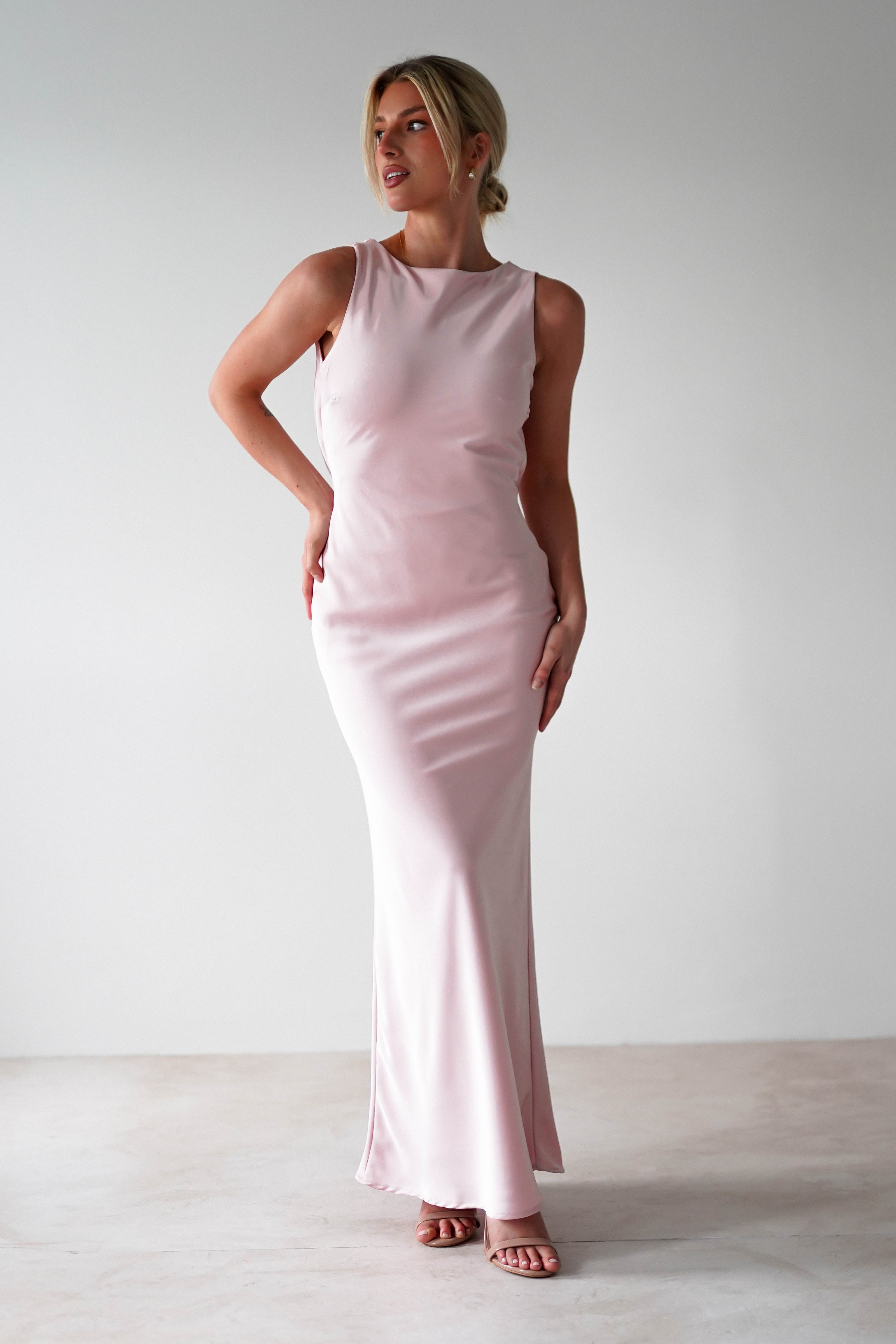 Alanna Soft Matte Satin Maxi Dress Blush Pink | Wedding Guest Dress | Maxi | Satin | Oh Hello Clothing