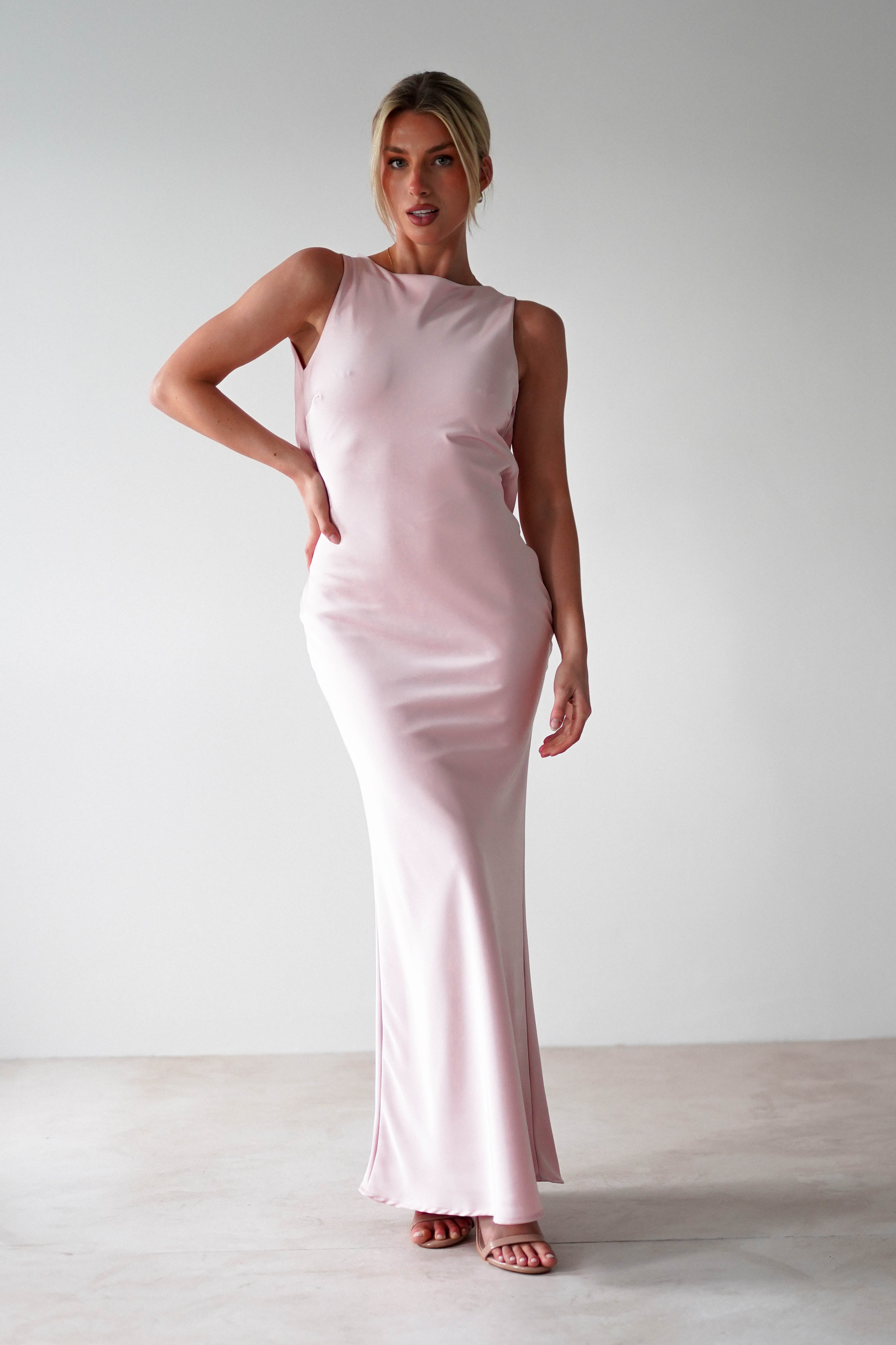 Alanna Soft Matte Satin Maxi Dress Blush Pink | Wedding Guest Dress | Maxi | Satin | Oh Hello Clothing