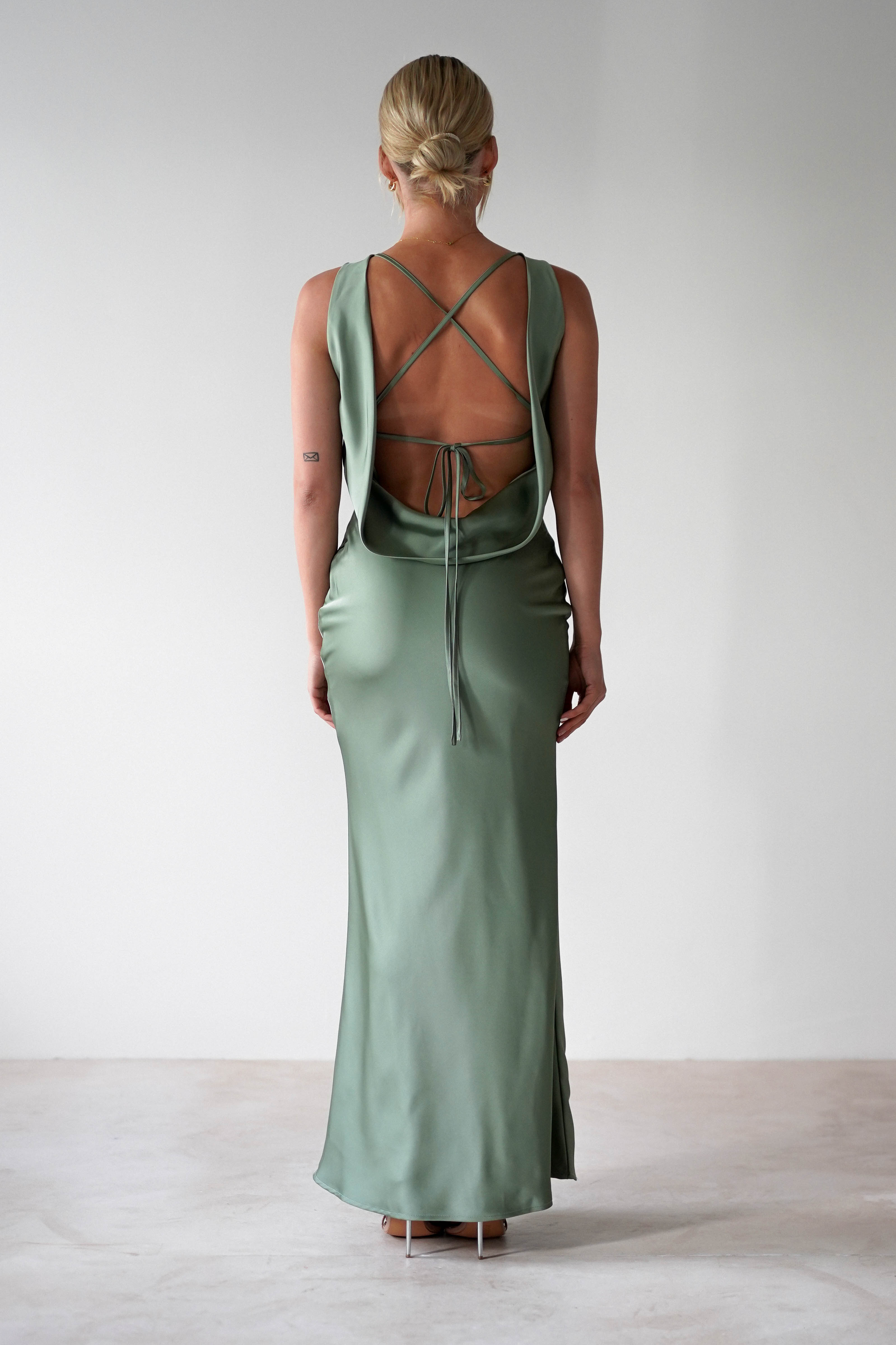 Alanna Soft Matte Satin Maxi Dress Olive | Wedding Guest Dress | Maxi | Satin | Oh Hello Clothing