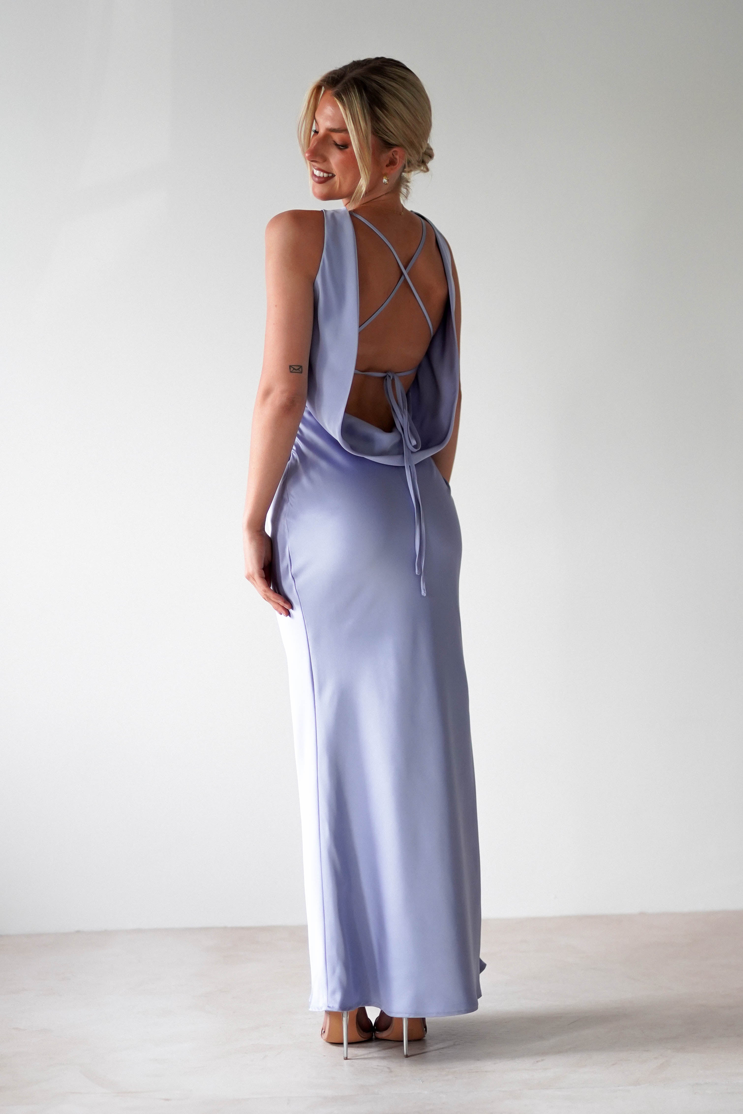 Alanna Soft Matte Satin Maxi Dress Periwinkle Blue | Wedding Guest Dress | Maxi | Satin | Oh Hello Clothing