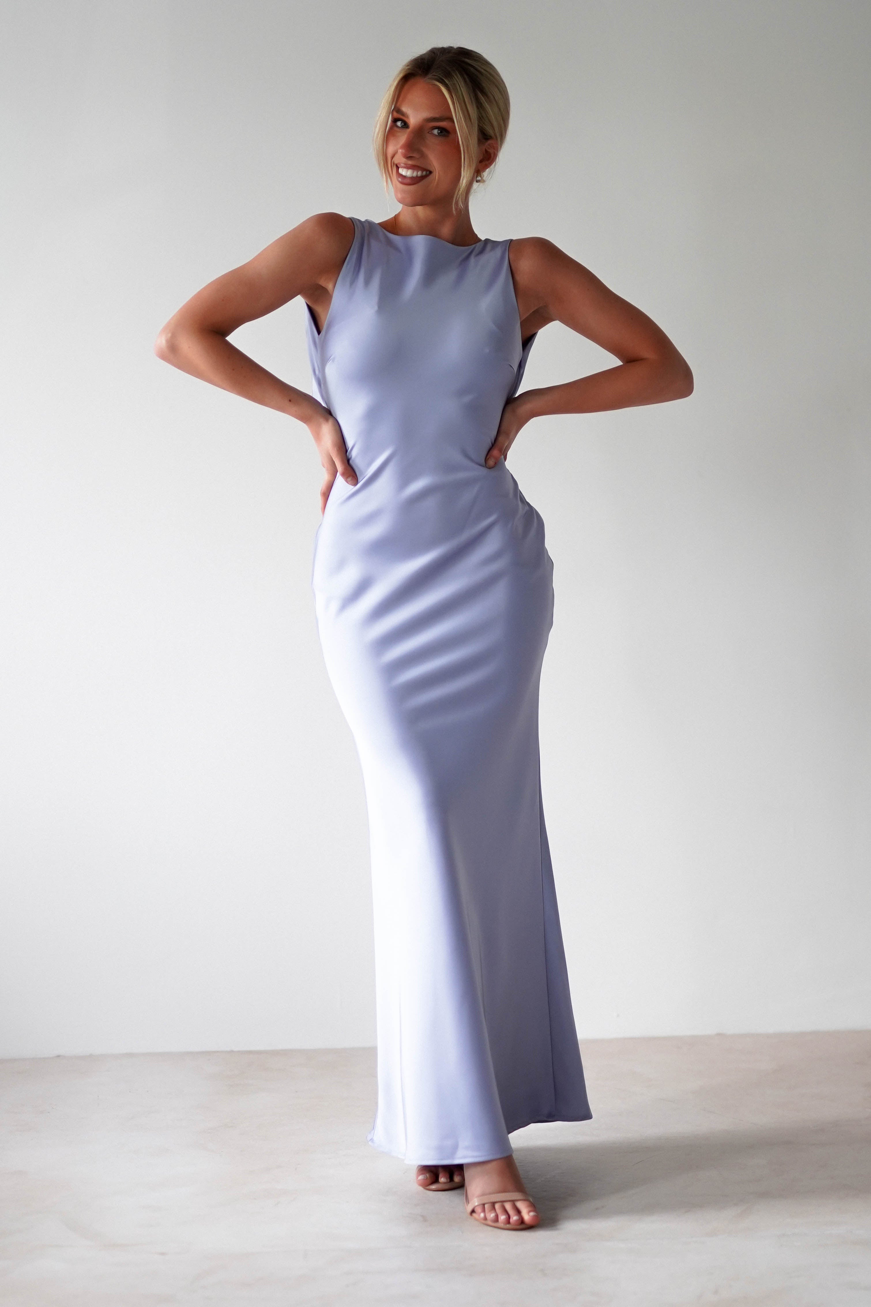Alanna Soft Matte Satin Maxi Dress Periwinkle Blue | Wedding Guest Dress | Maxi | Satin | Oh Hello Clothing