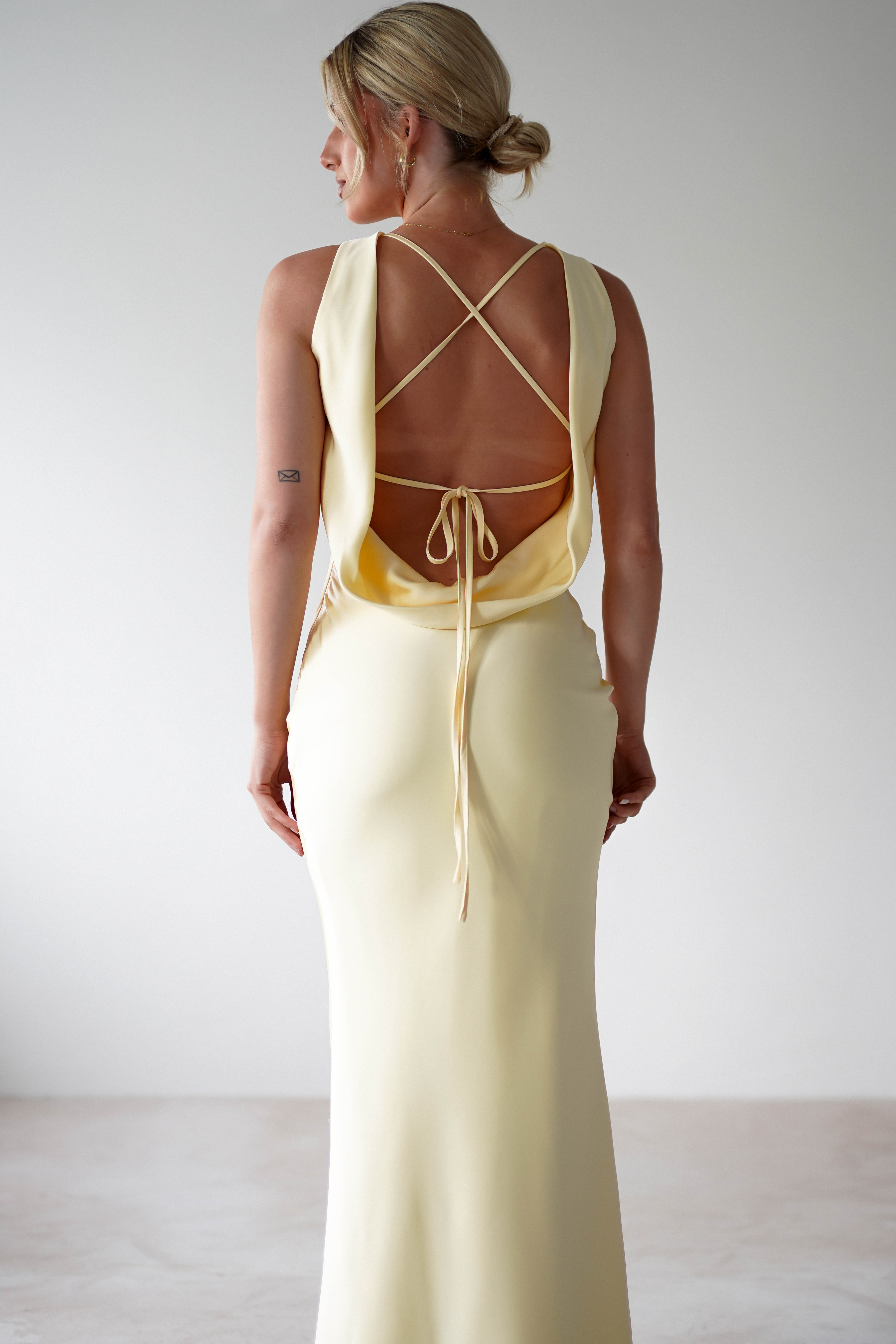 Alanna Soft Matte Satin Maxi Dress Yellow | Wedding Guest Dress | Maxi | Satin | Oh Hello Clothing