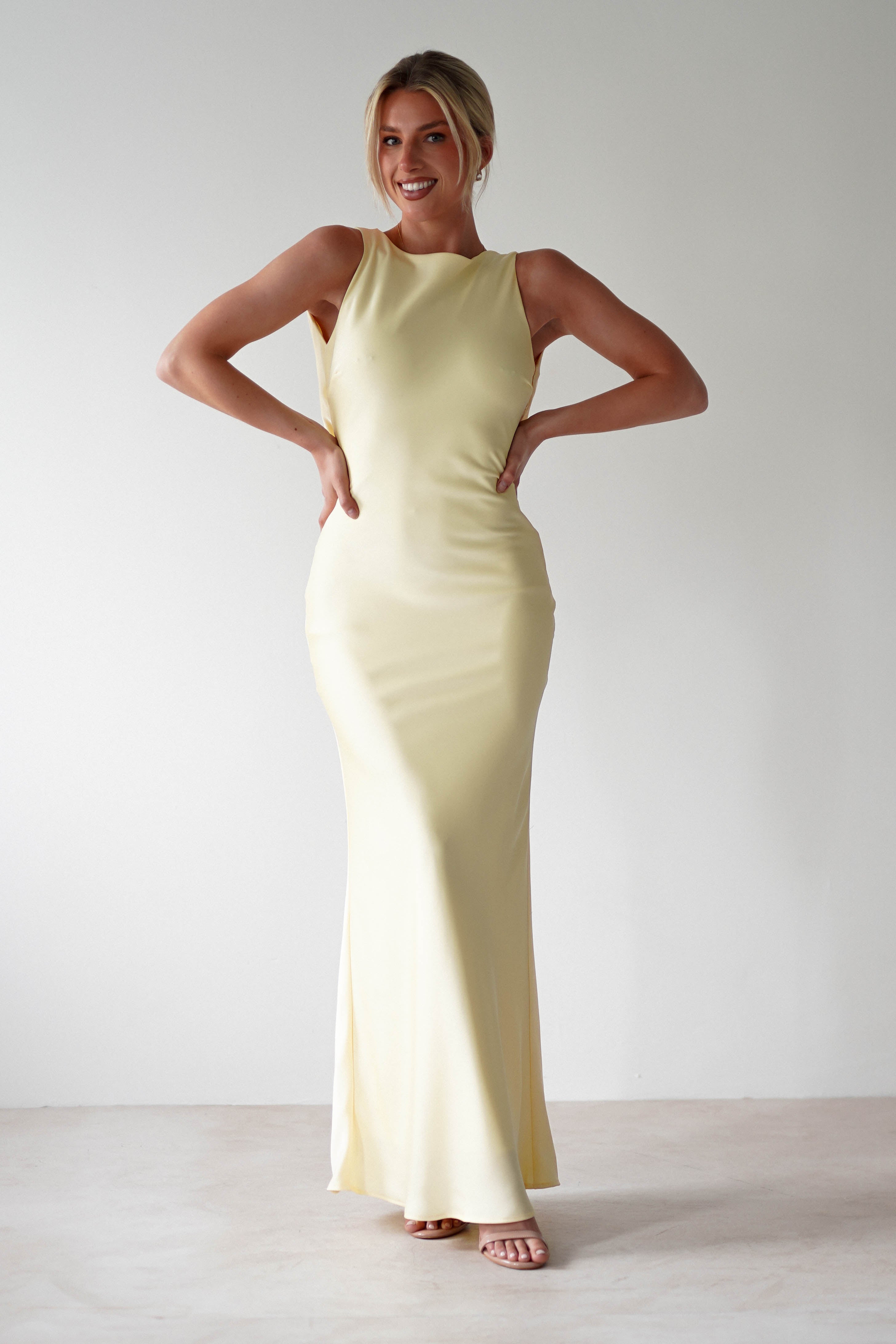 Alanna Soft Matte Satin Maxi Dress Yellow | Wedding Guest Dress | Maxi | Satin | Oh Hello Clothing