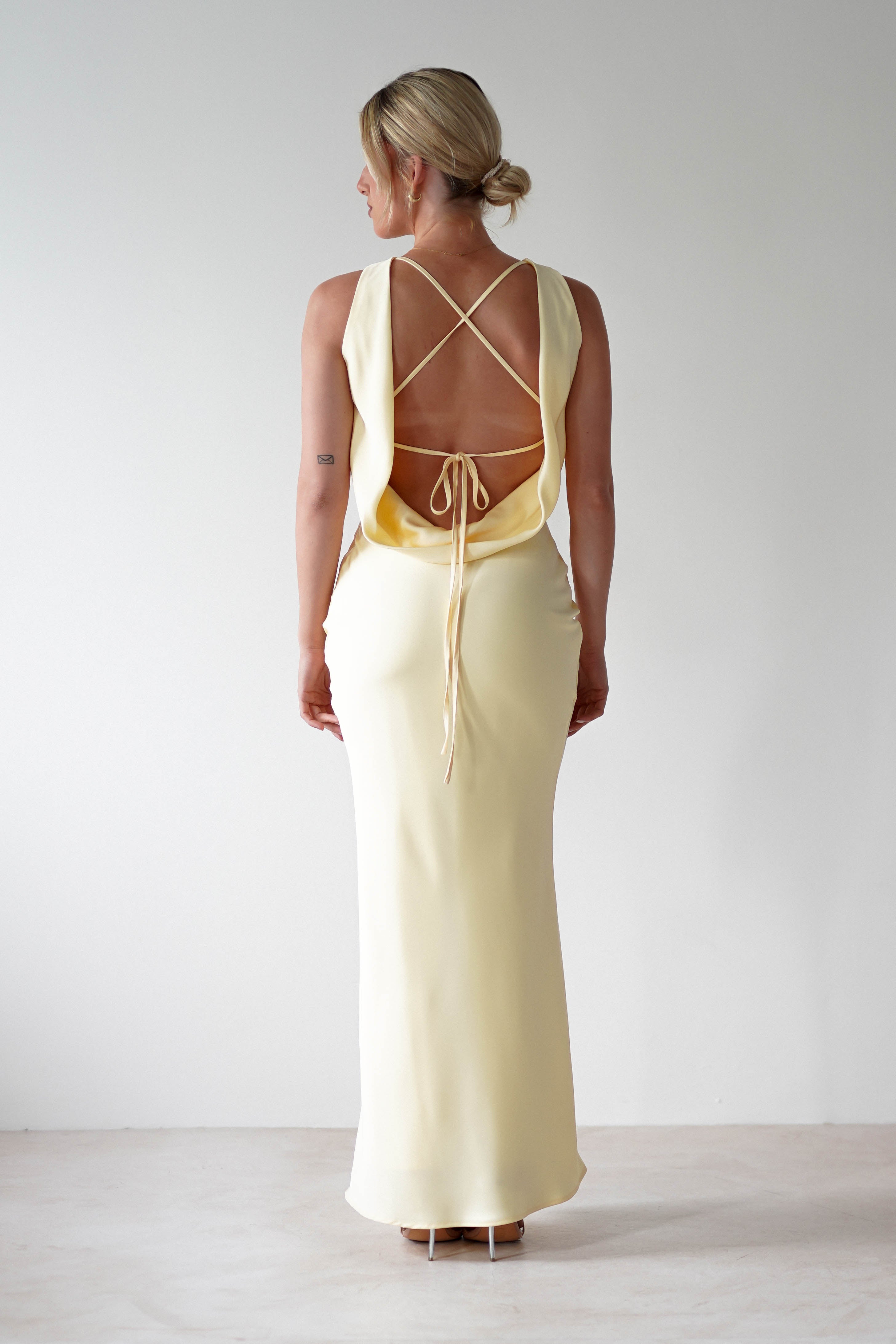 Alanna Soft Matte Satin Maxi Dress Yellow | Wedding Guest Dress | Maxi | Satin | Oh Hello Clothing