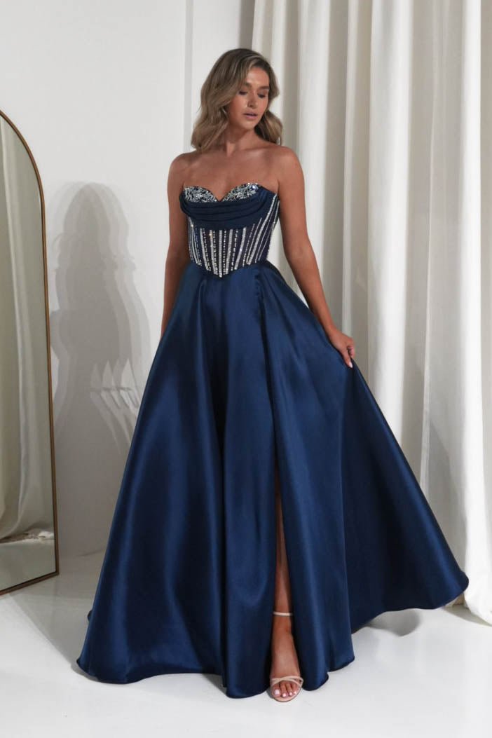 Oh Hello Clothing Dresses 1*DONE -CINDERALLA- CK2405- Strapless Navy Embellished Gown