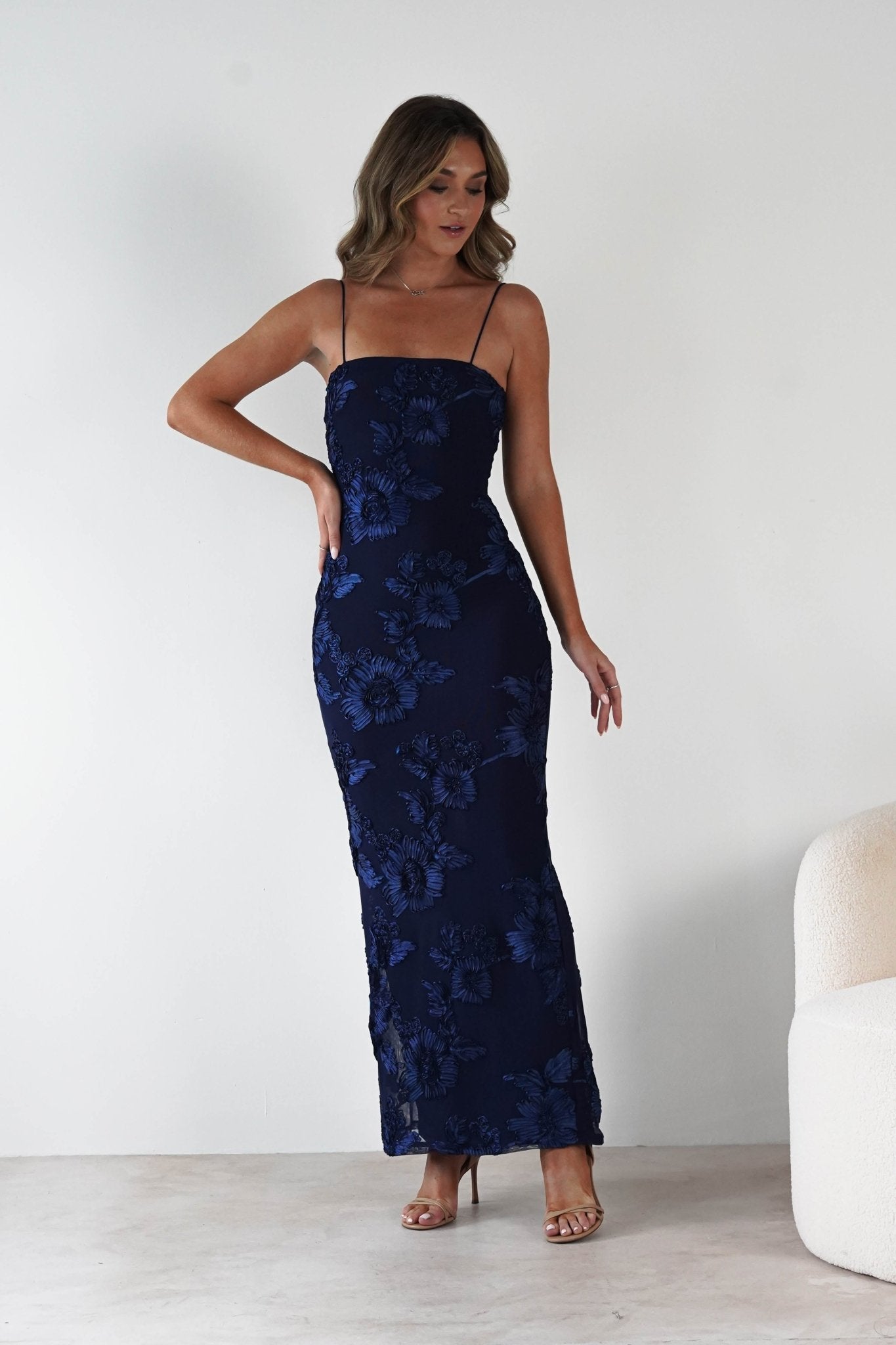 Alvana Floral Appliqué Maxi Dress Navy | Wedding Guest Dress | Maxi | Oh Hello Clothing
