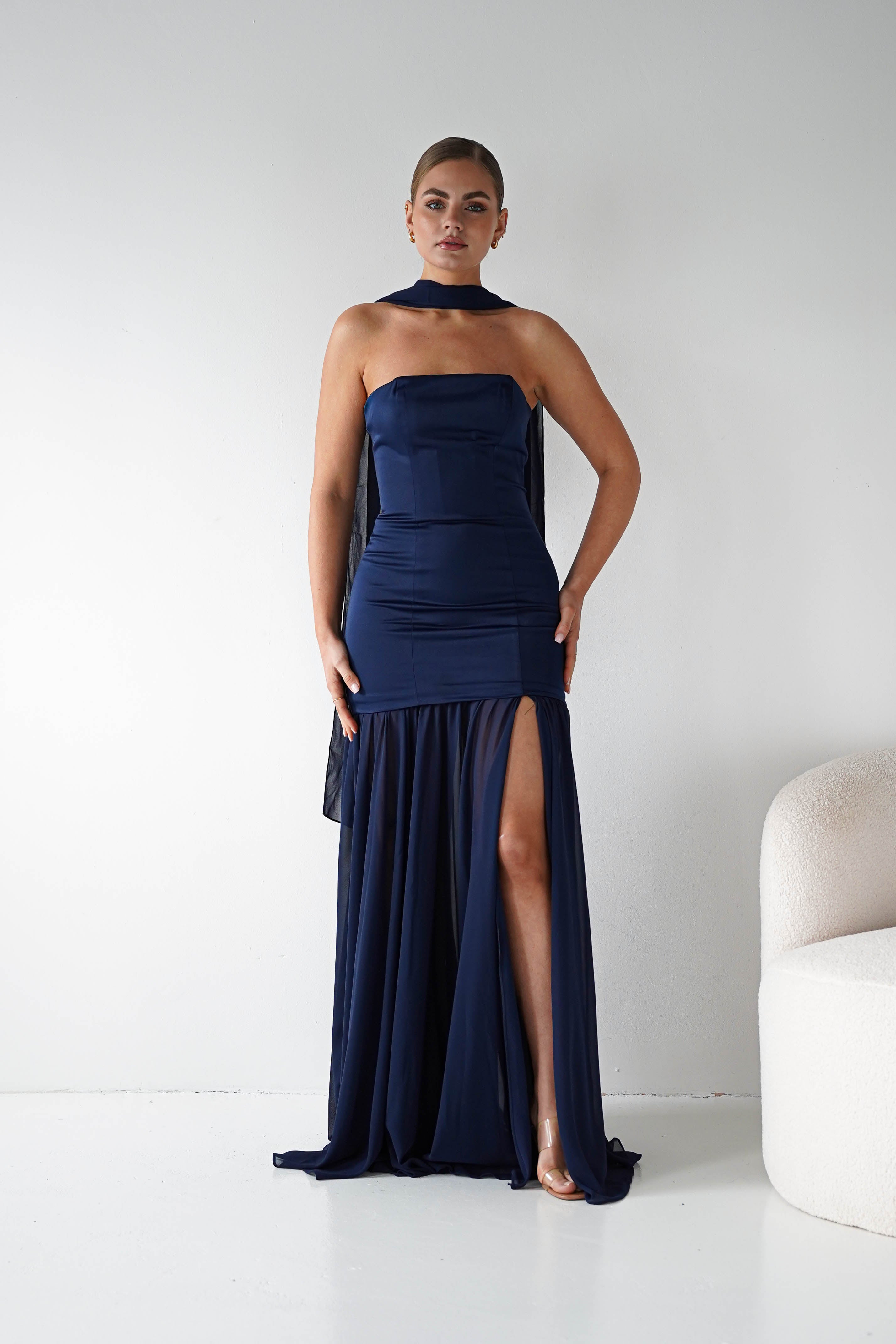 Oh Hello Clothing Women > Clothing > Dresses Amora Strapless Structured Maxi Dress | Navy
