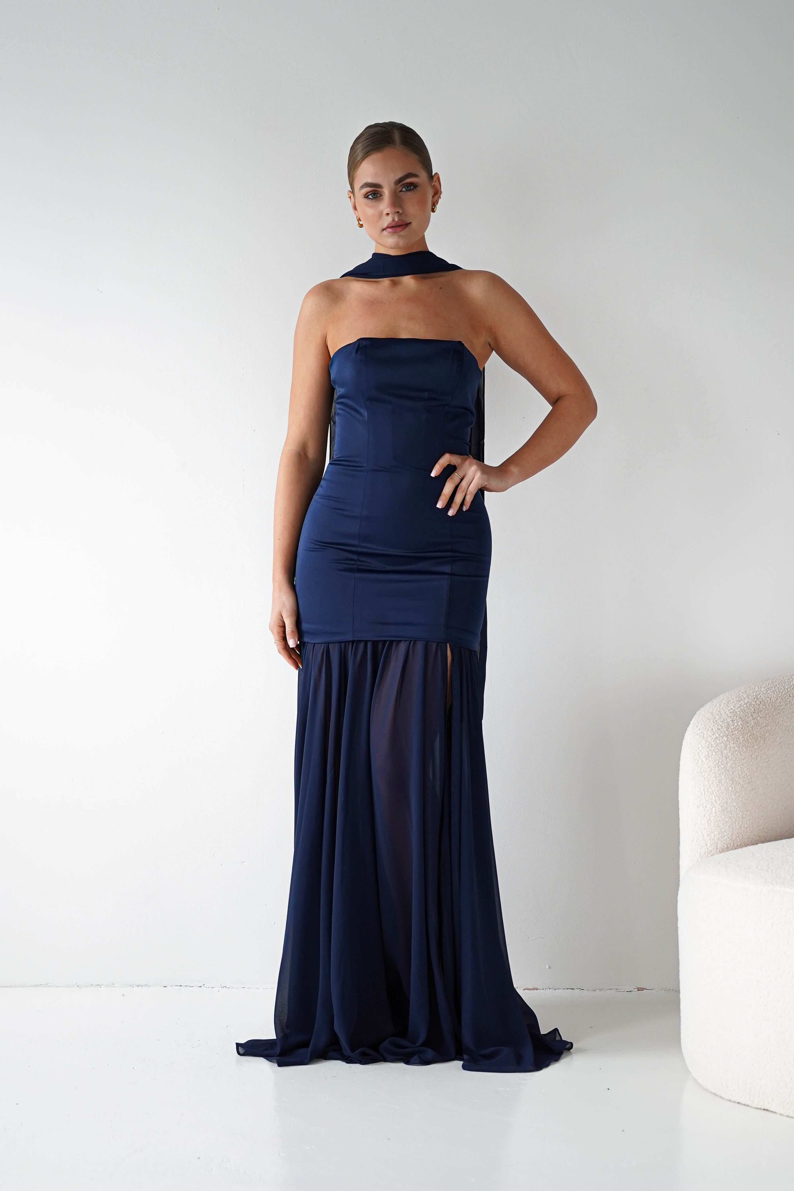 Oh Hello Clothing Women > Clothing > Dresses Amora Strapless Structured Maxi Dress | Navy