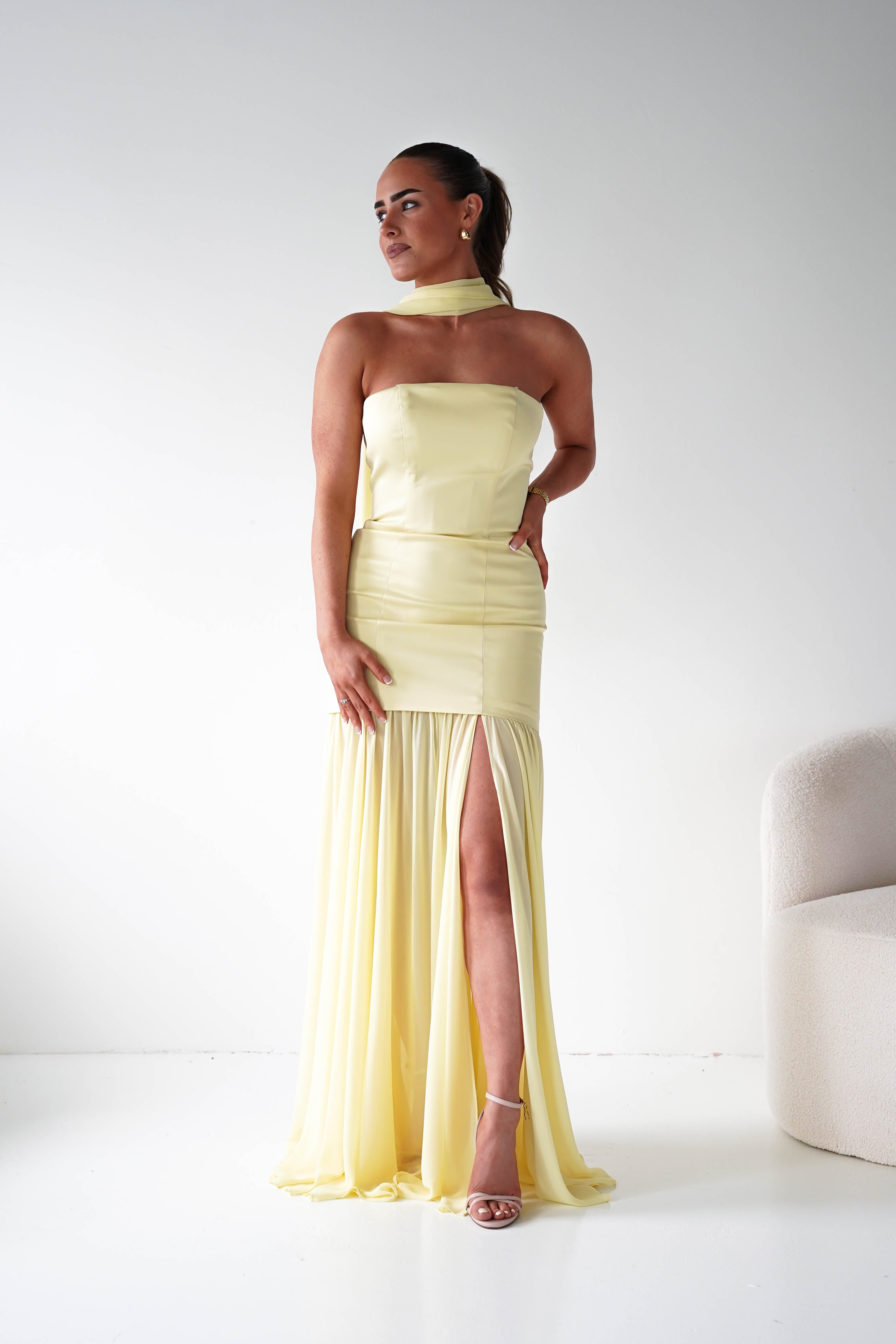 Oh Hello Clothing Women > Clothing > Dresses Amora Strapless Structured Maxi Dress | Yellow