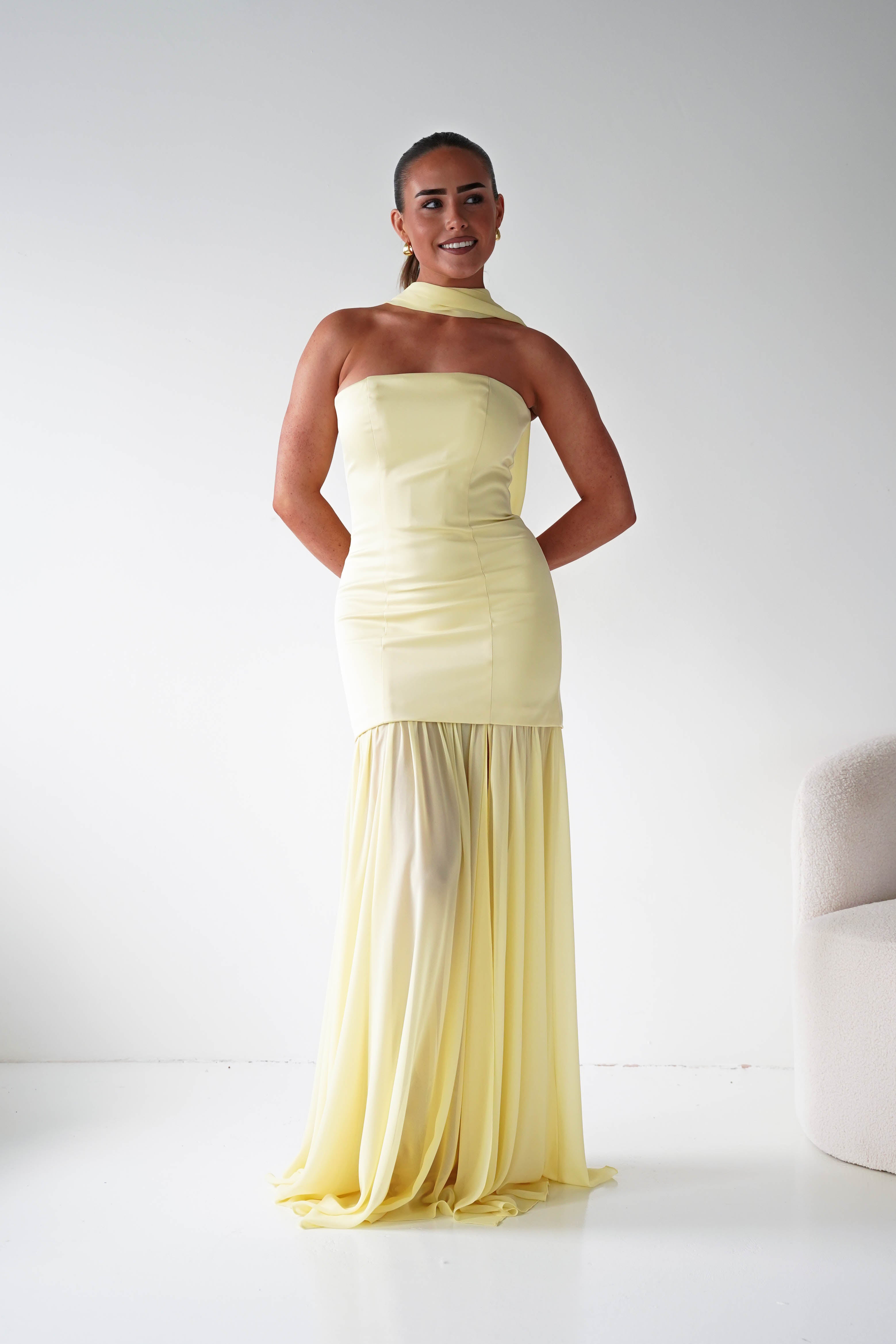 Oh Hello Clothing Women > Clothing > Dresses Amora Strapless Structured Maxi Dress | Yellow